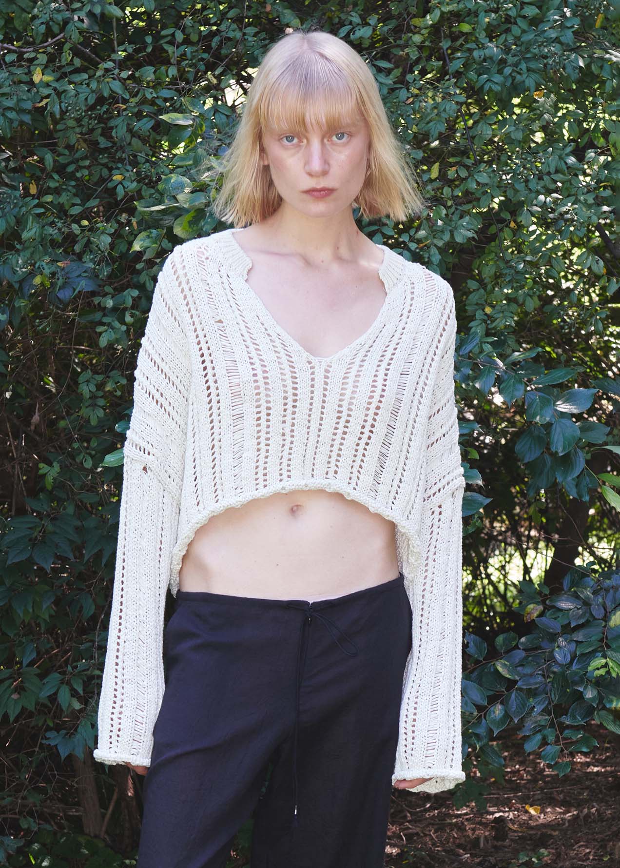 Open-knit v-neck sweater