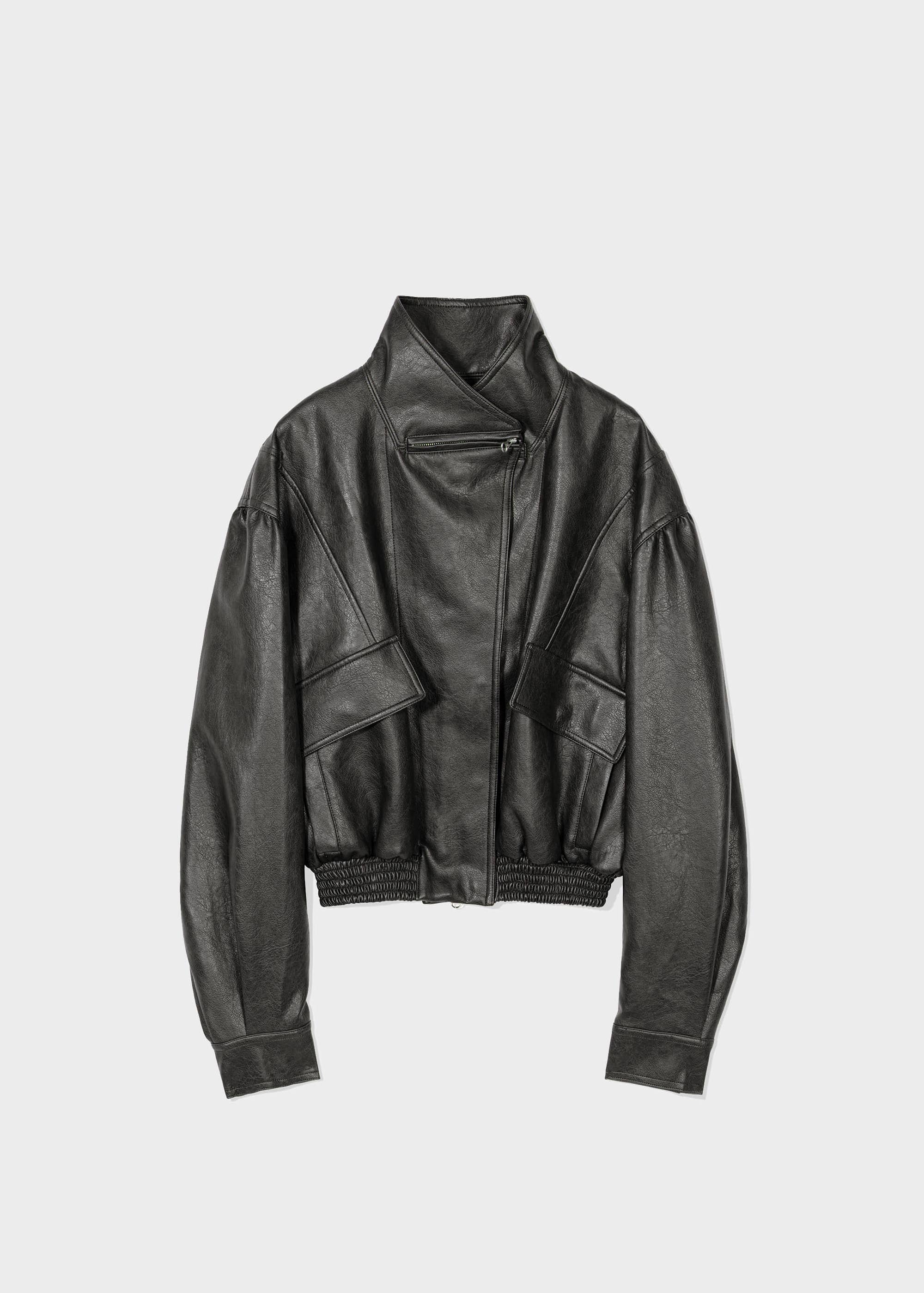 LOW CLASSIC: Charcoal Faux Leather Short Jacket | 157Moments