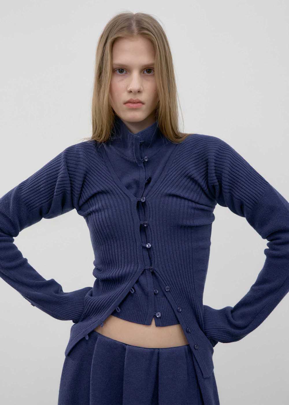Navy V-Neck Knit Cardigan