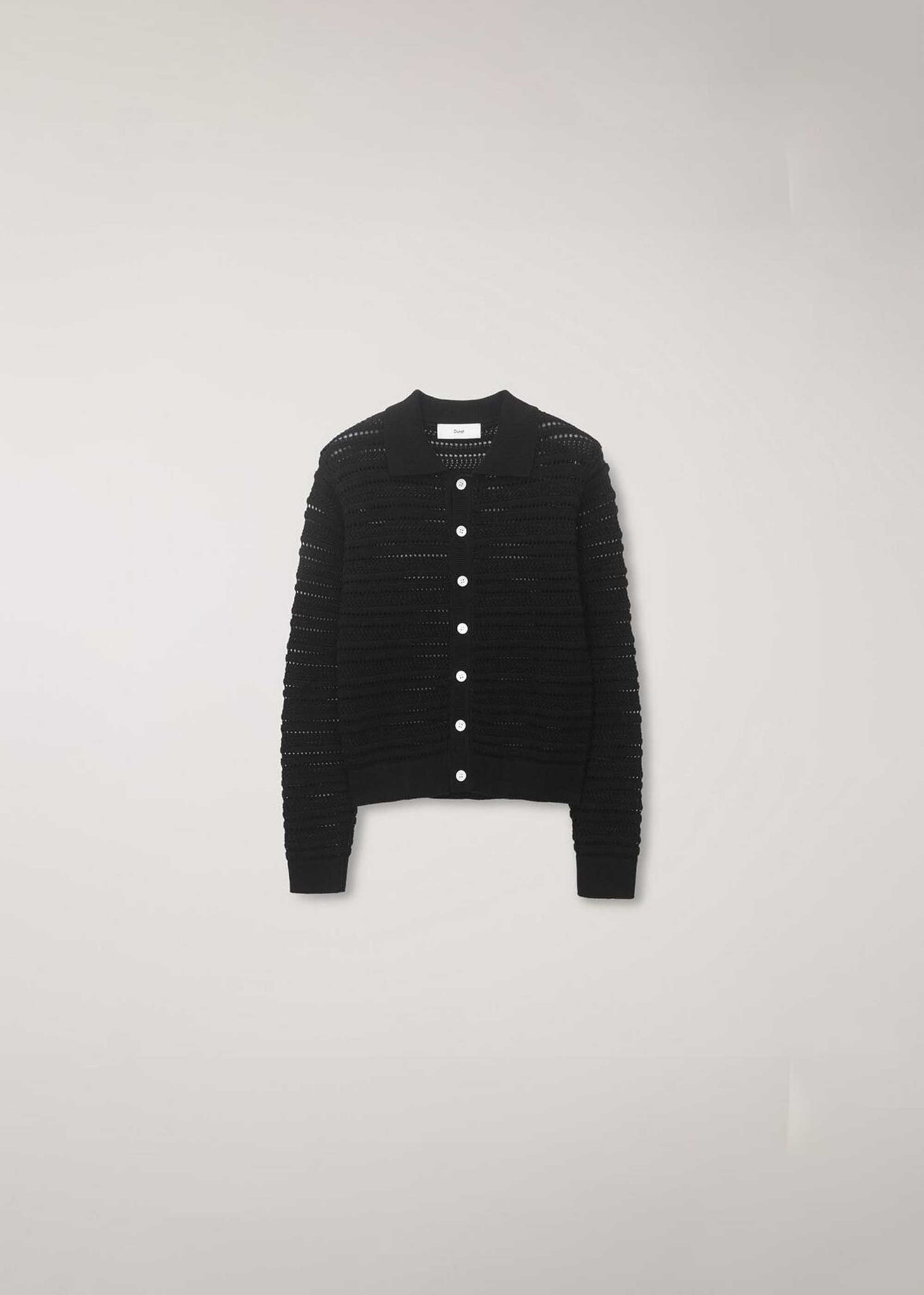 Black Open-Knit Collared Cardigan
