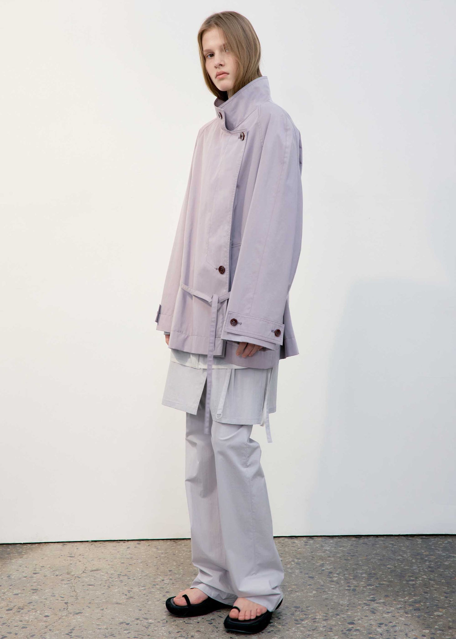 Light Purple Stand Collar Half Trench Coat