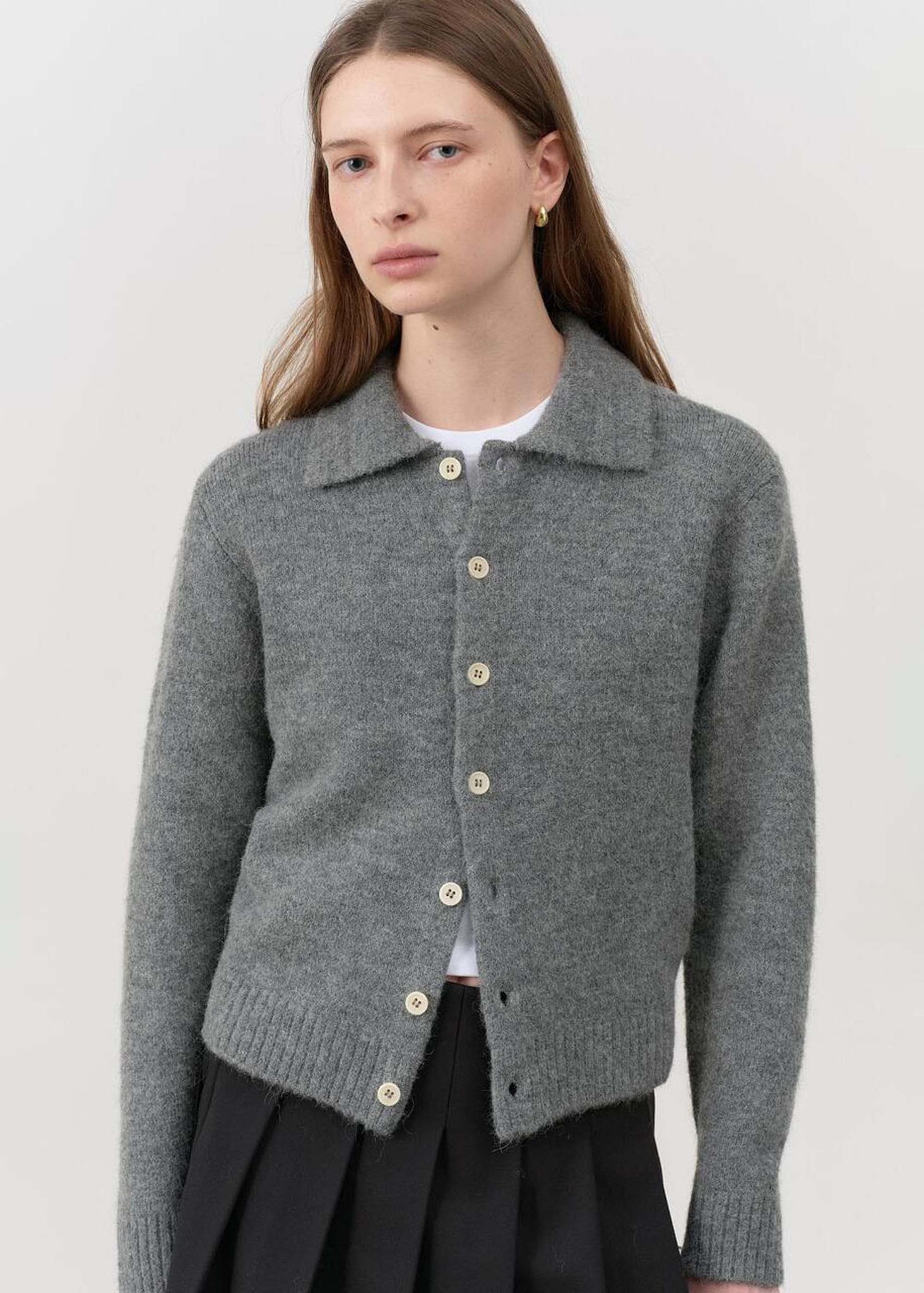 Grey Spread Collar Cardigan