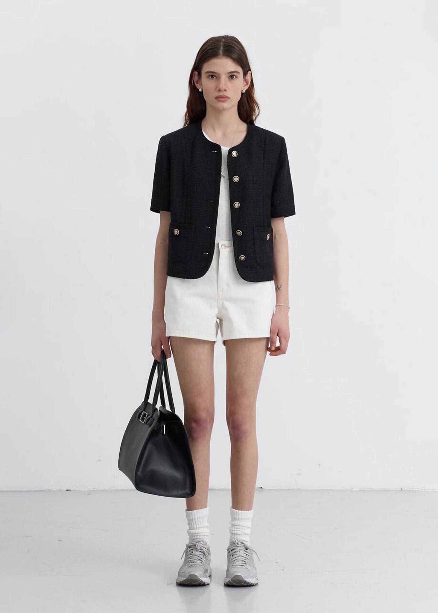 Black Shortsleeve Tweed Jacket