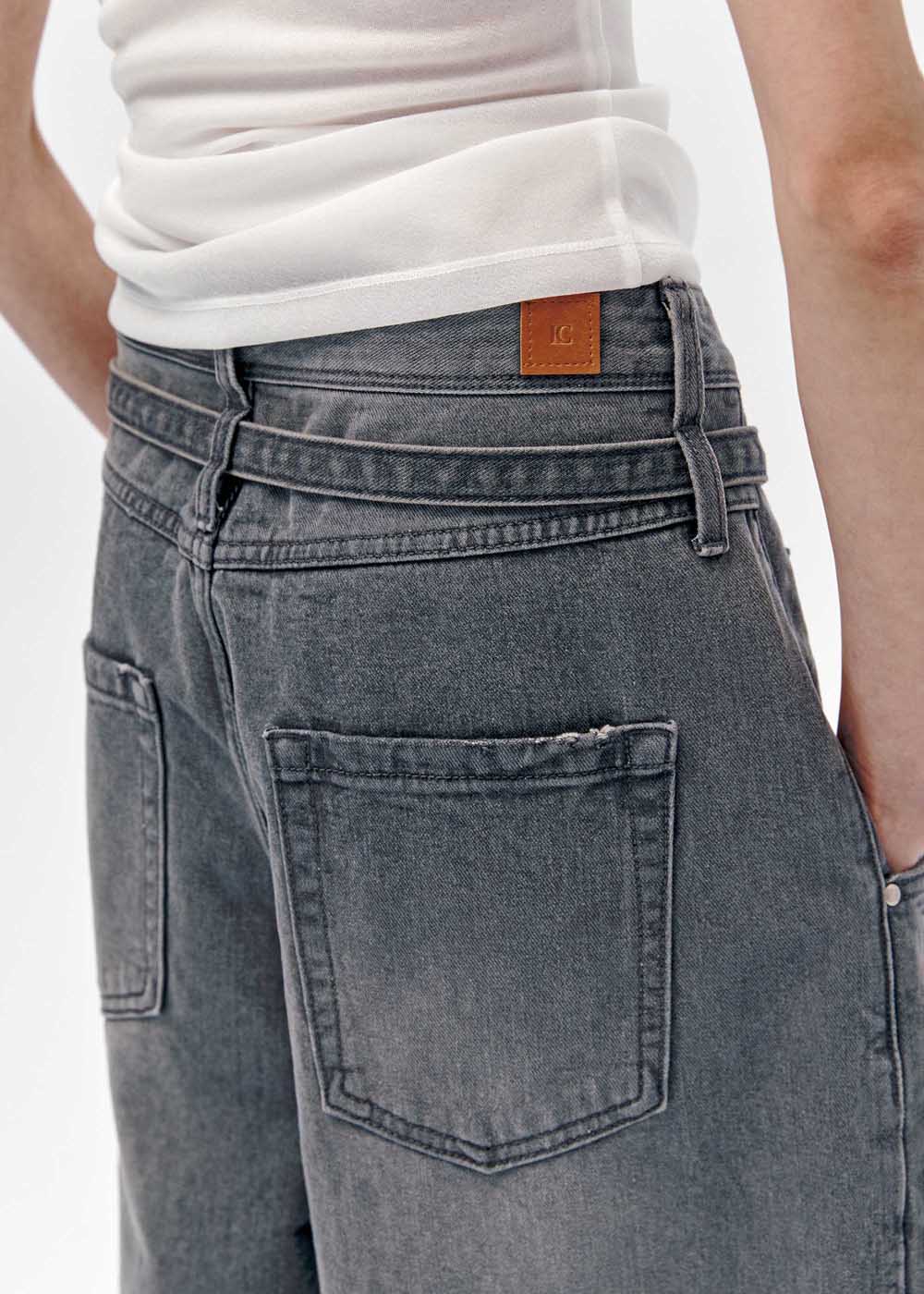 Grey Belted Denim Bermuda Shorts