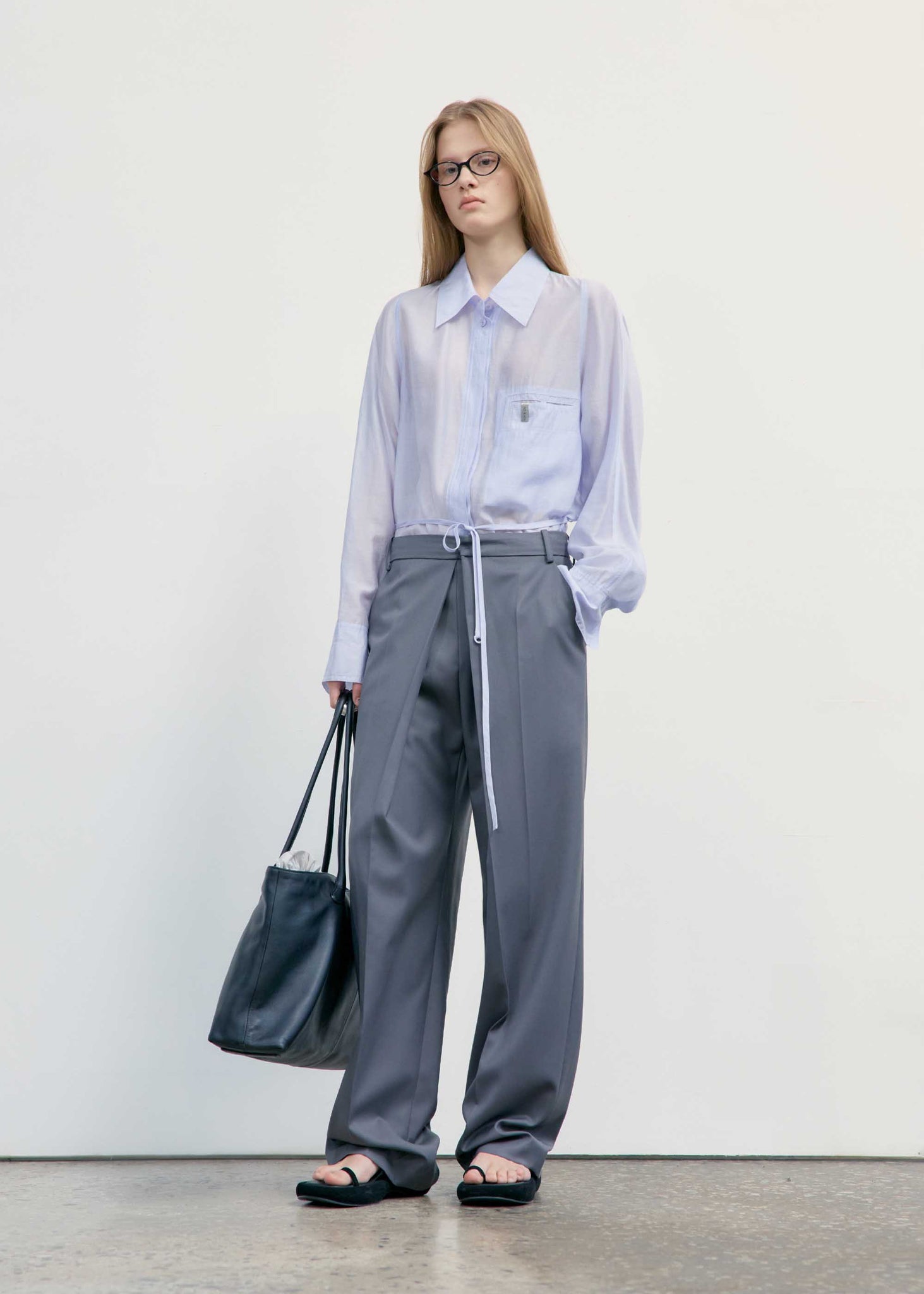 Light Blue Semi-Sheer Belted Shirt