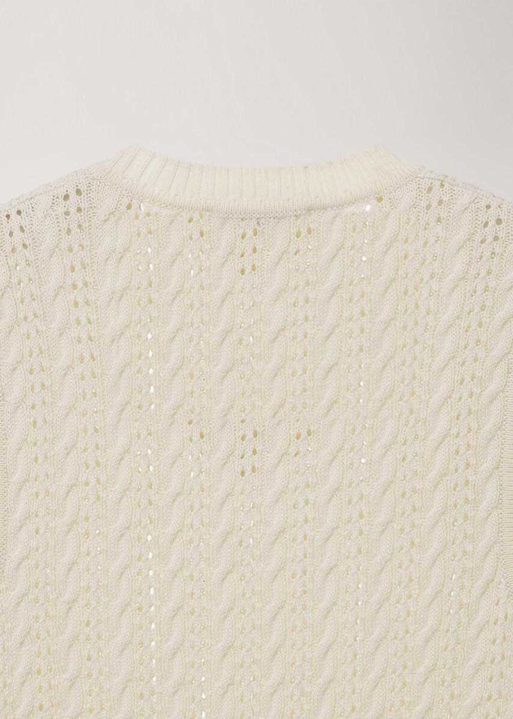 Beige Crochet-Knit V-Neck Vest