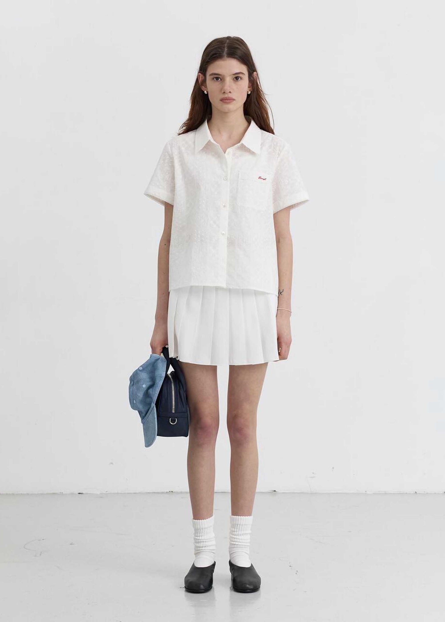 White Shortsleeve Lace Shirt