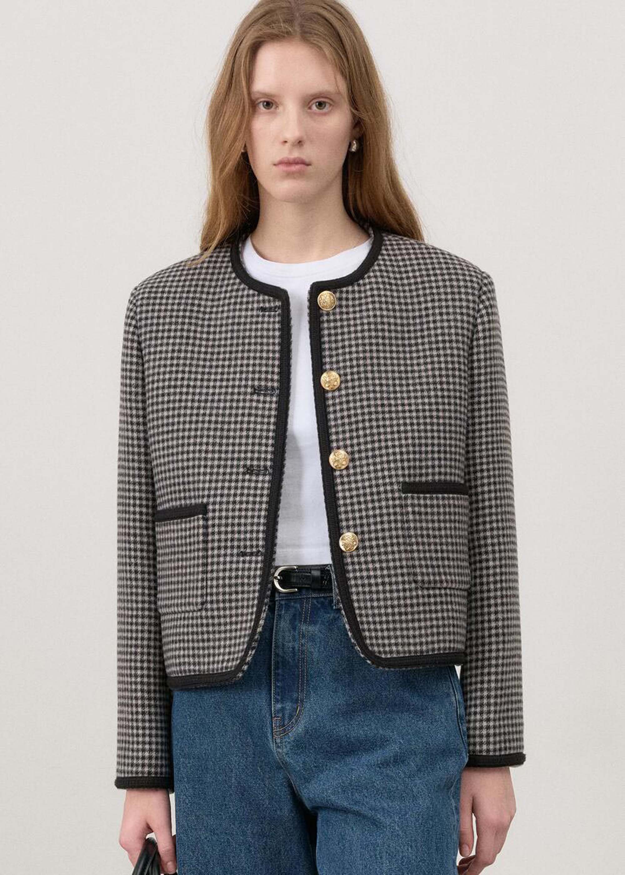 【Dunst】COLLARLESS TWEED JACKET★人気 Dunst Collarless Tweed Jacket | italist