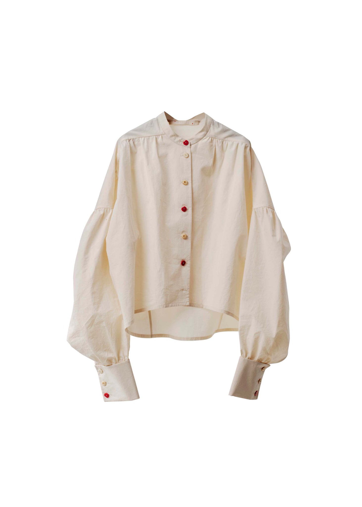 Beige Ruched Band Collar Blouse