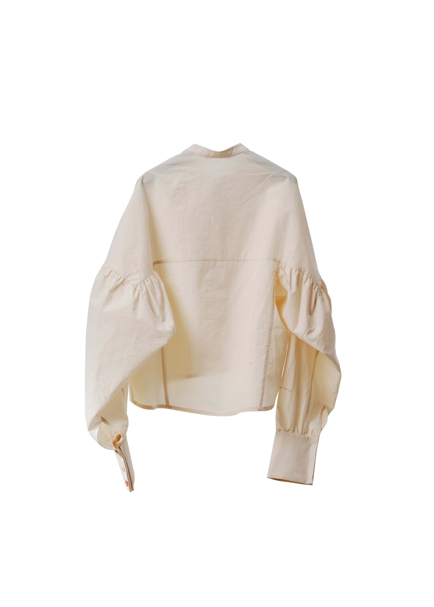 Beige Ruched Band Collar Blouse