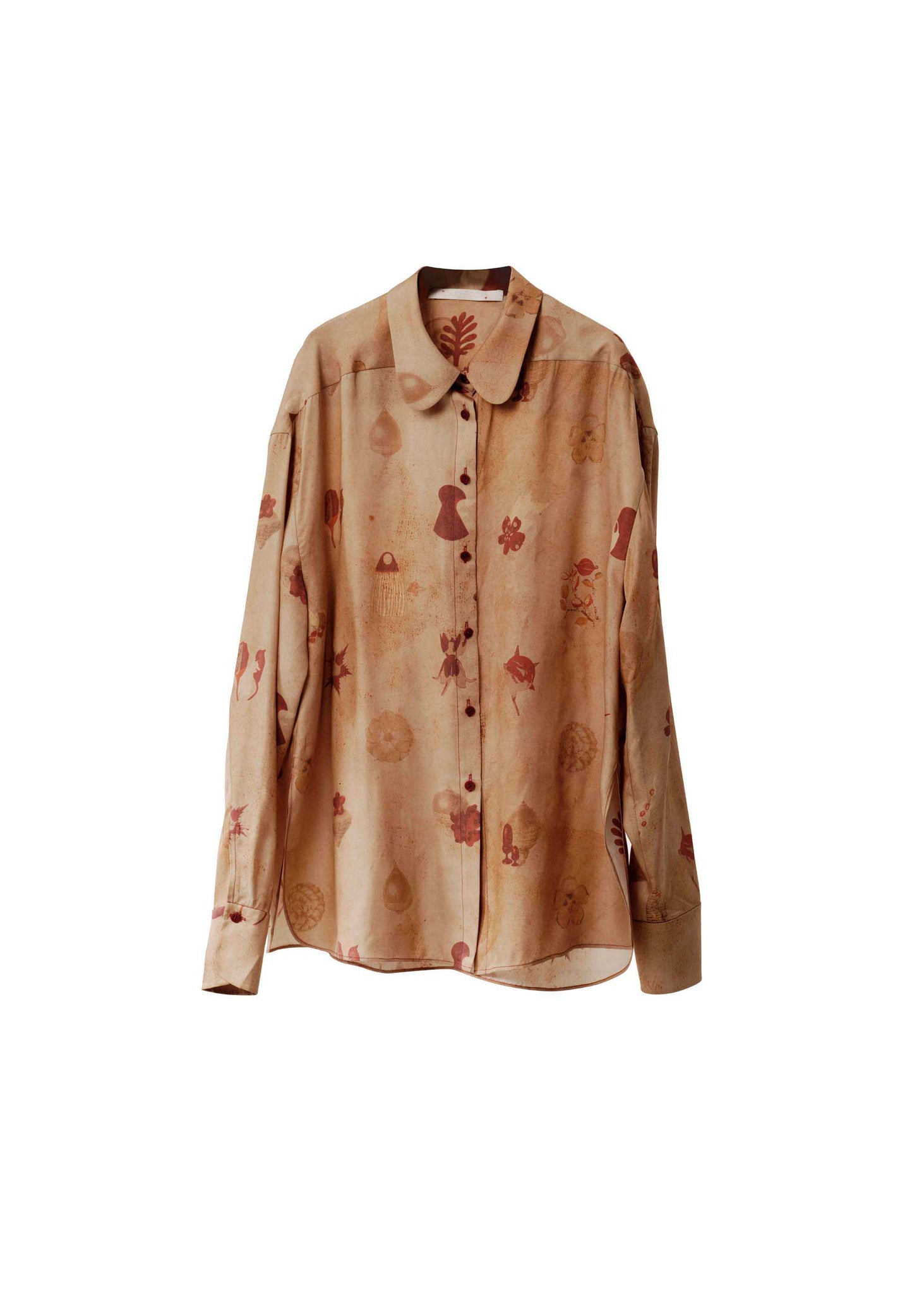 Tan Printed Oversized Silk Shirt