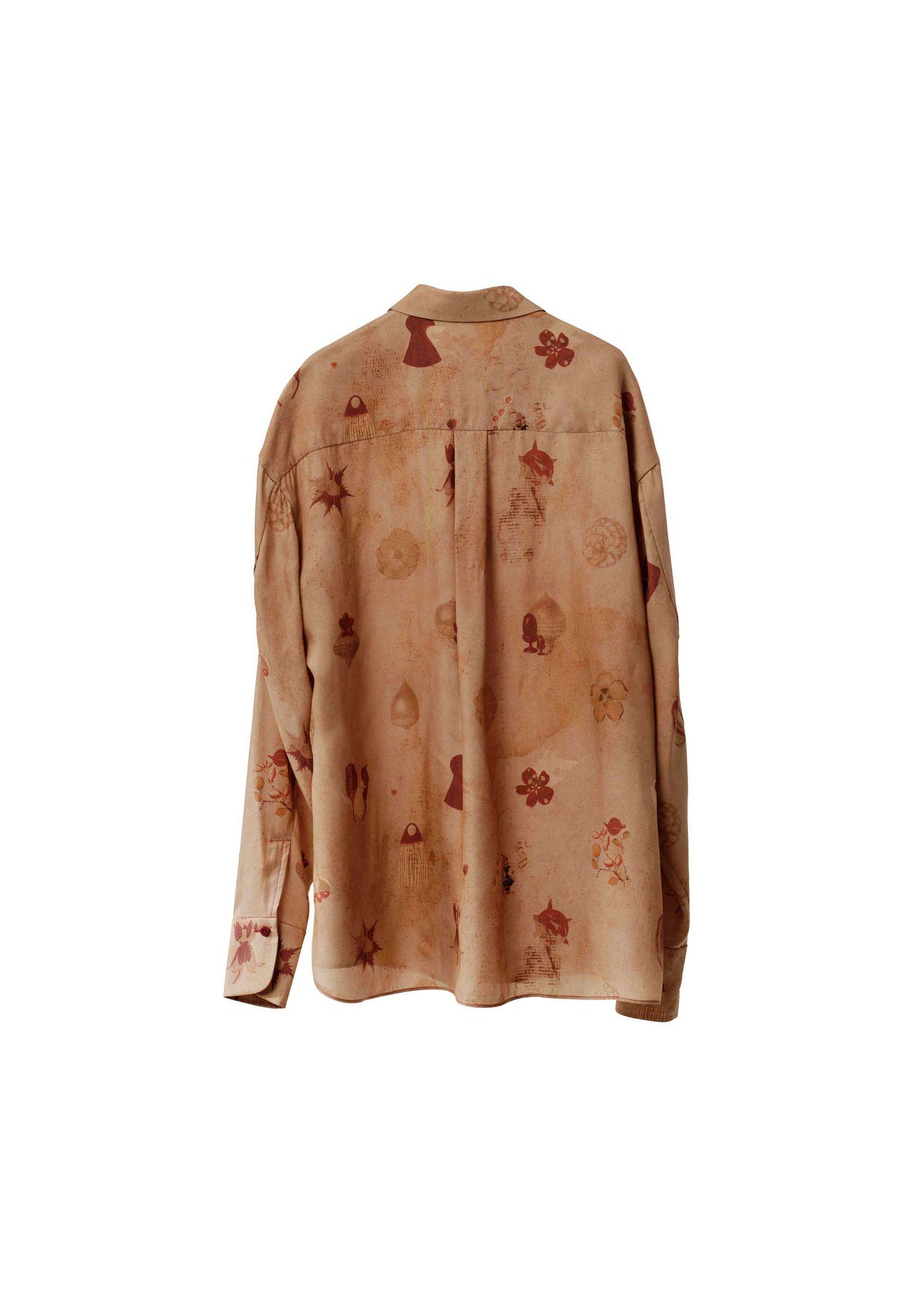 Tan Printed Oversized Silk Shirt