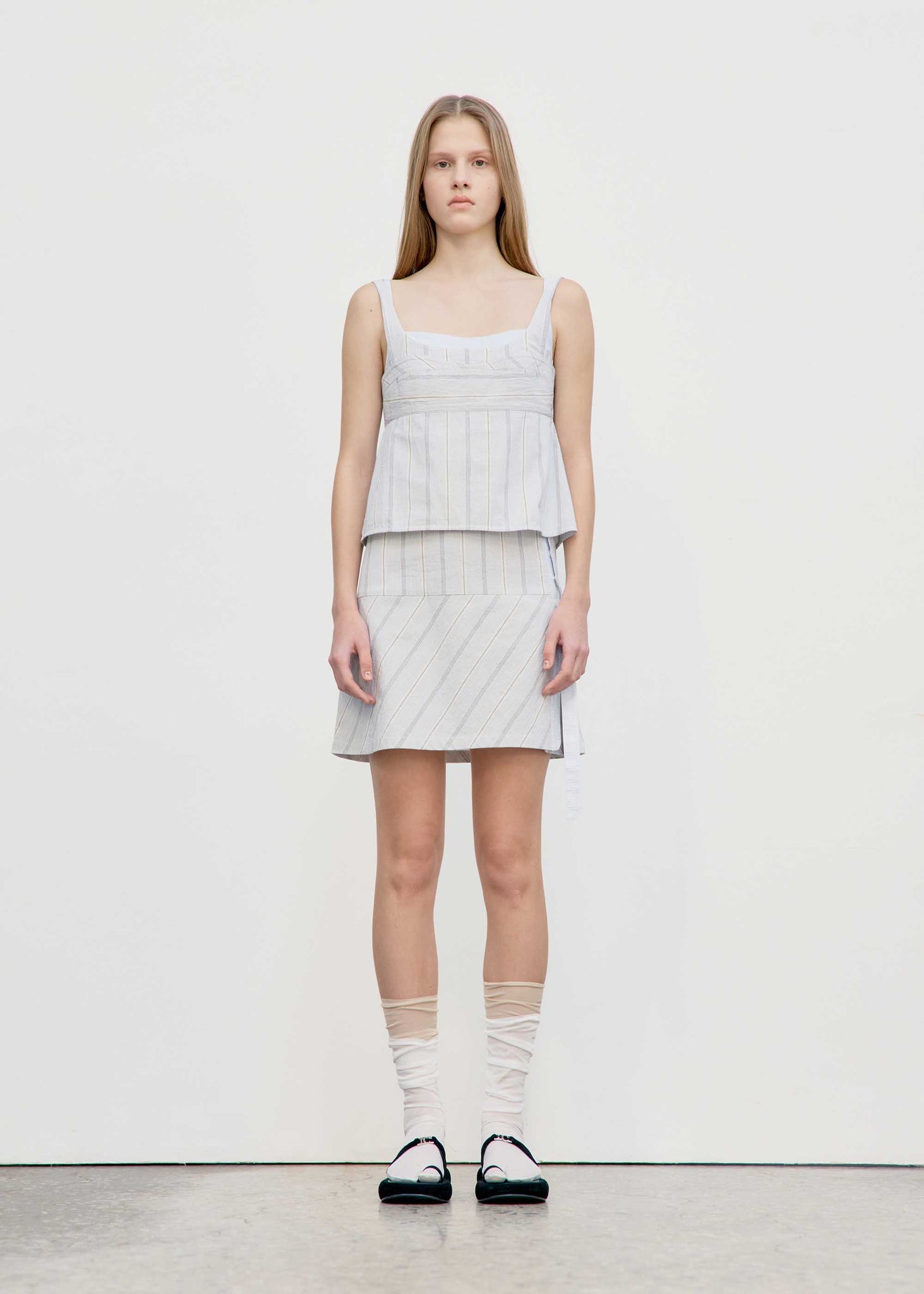 Light Grey Striped Strap Mini Dress
