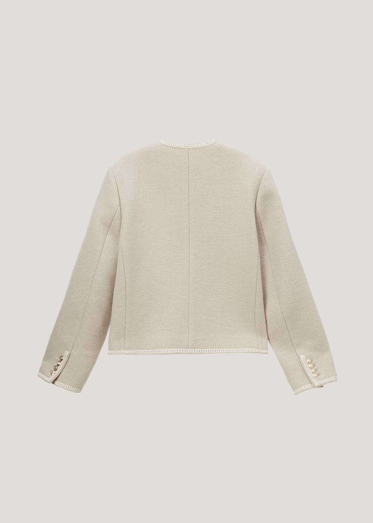 Cream Boucle Tweed Collarless Jacket