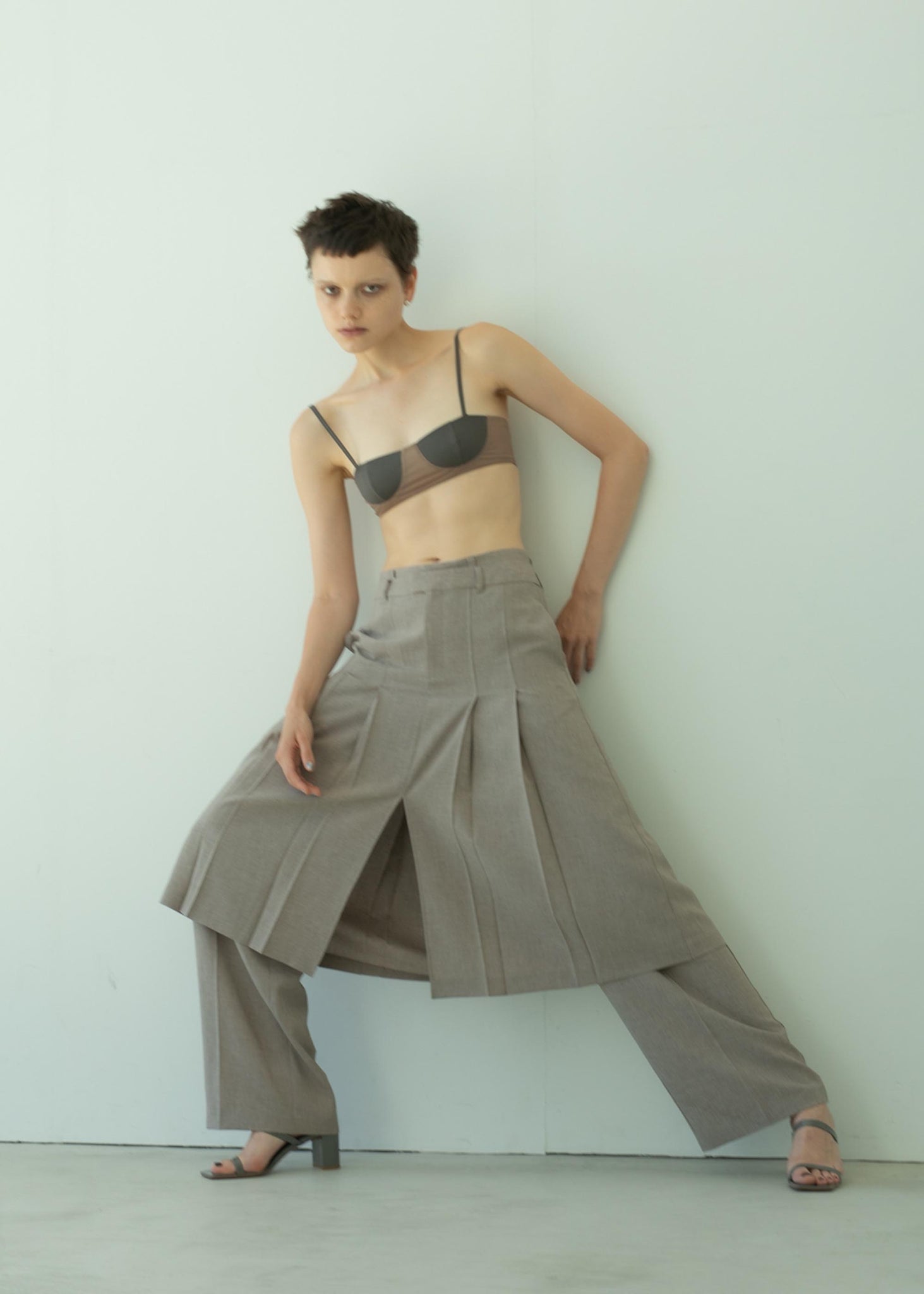 Taupe Pleated Midi Skirt
