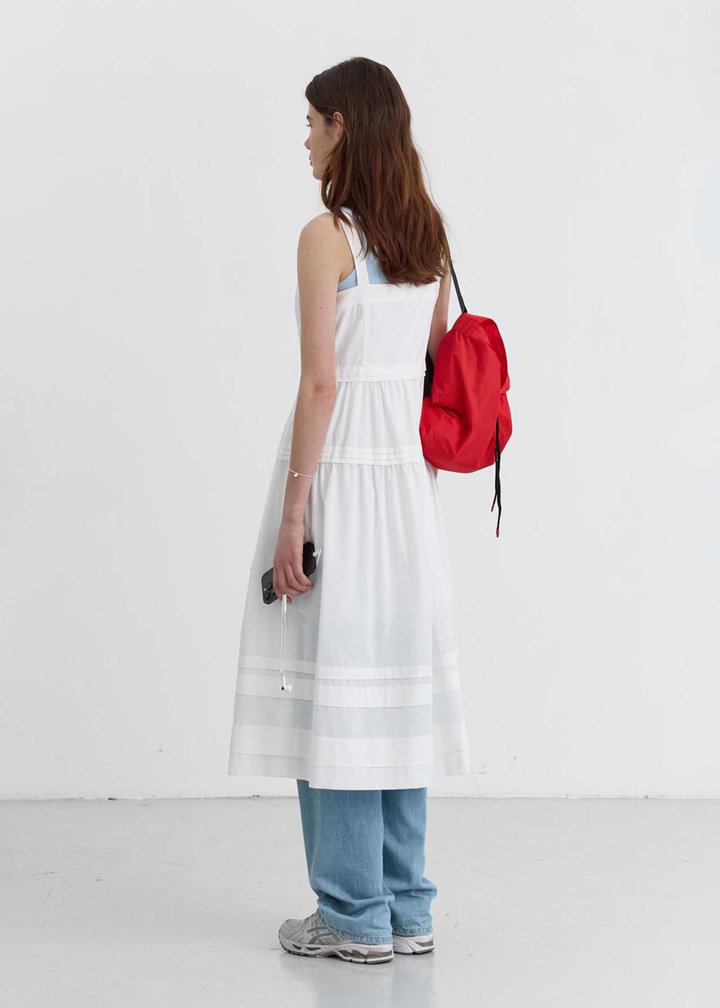 Off-White Square-Neck Buttoned Midi Dress