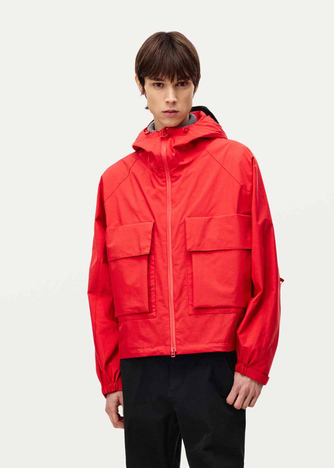 Red Leather Cap Windbreaker Jacket