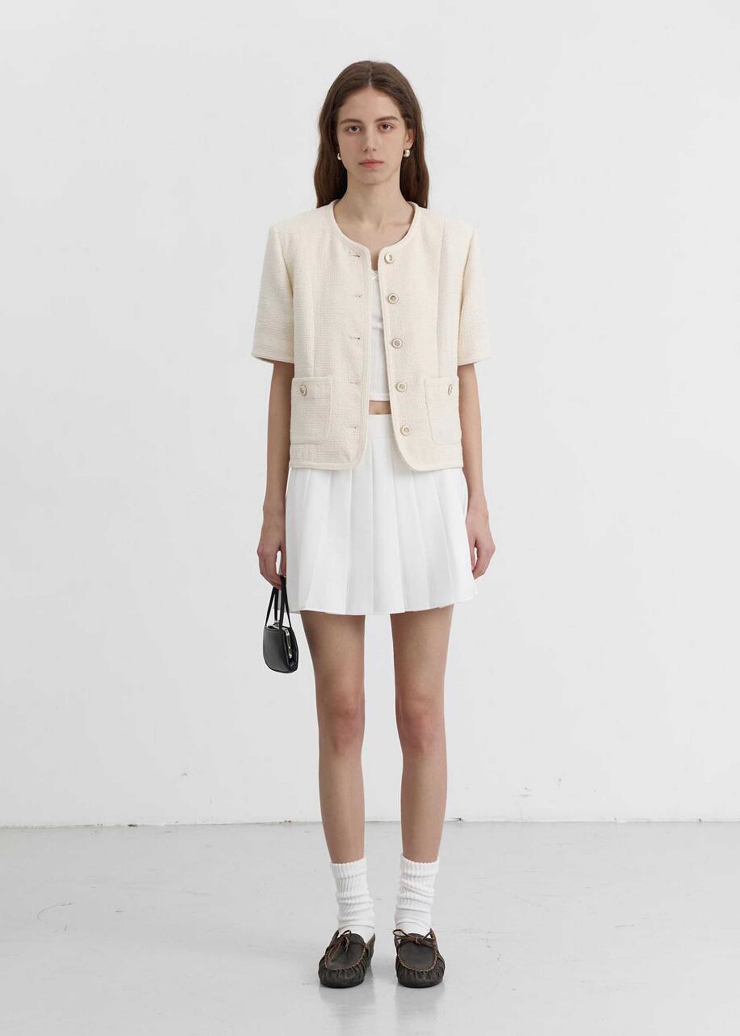 Beige Shortsleeve Tweed Jacket