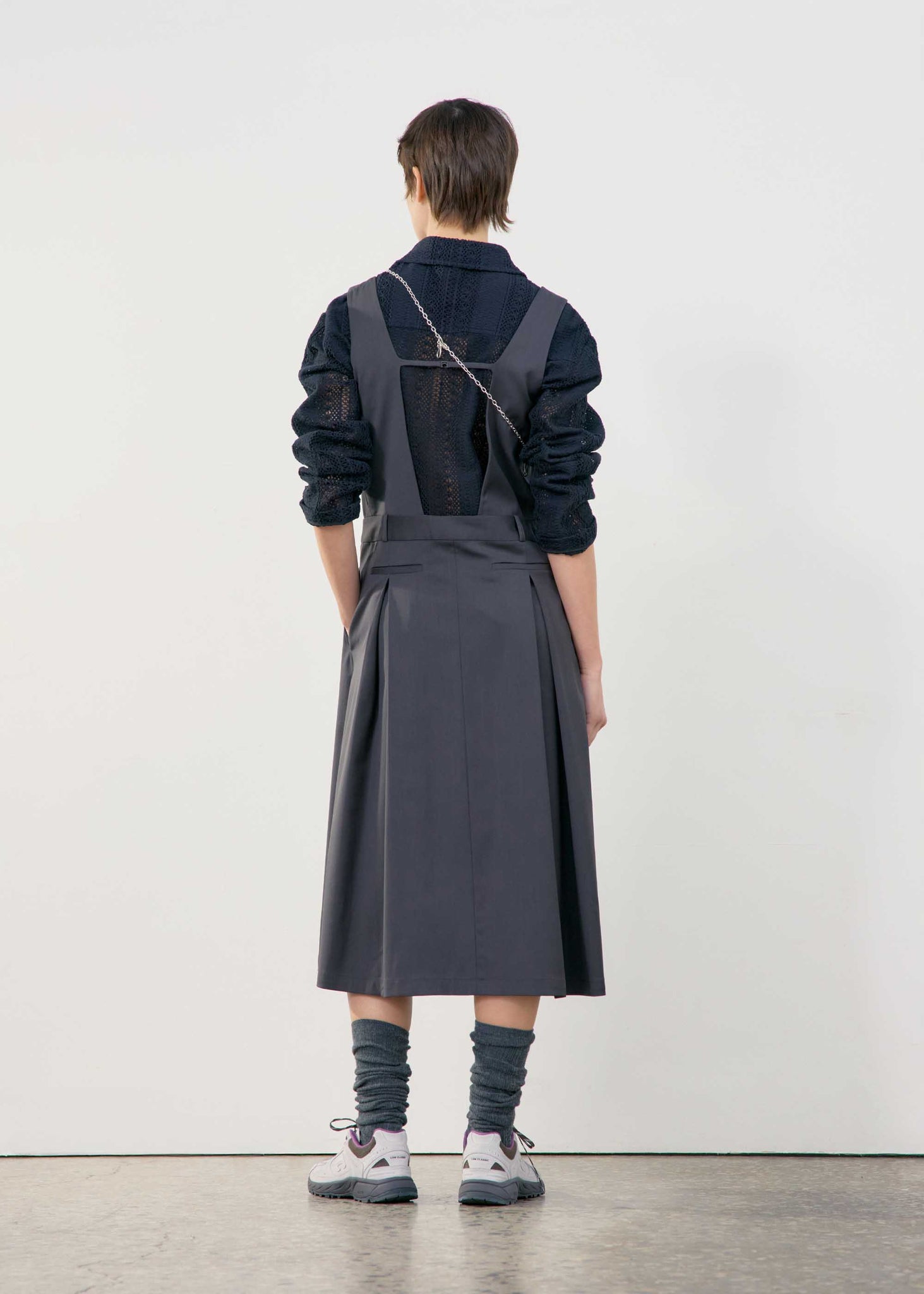 Charcoal Pleated Midi Apron Dress