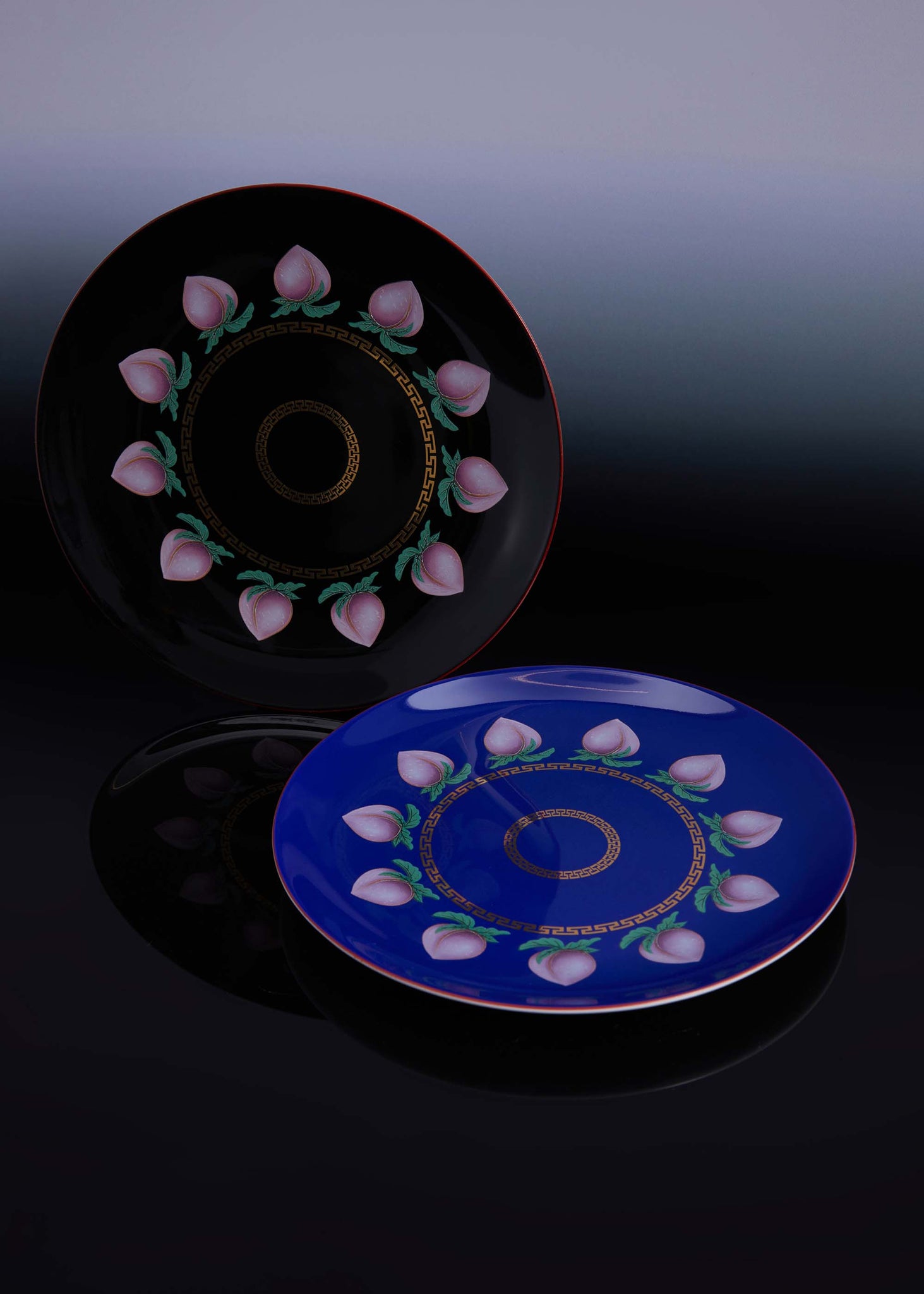 Black and Blue Peach Pattern Plate Set of 2