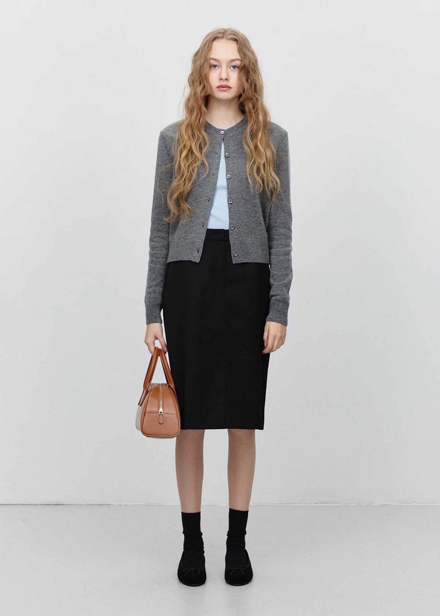 Grey Round-Neck Wool Cardigan