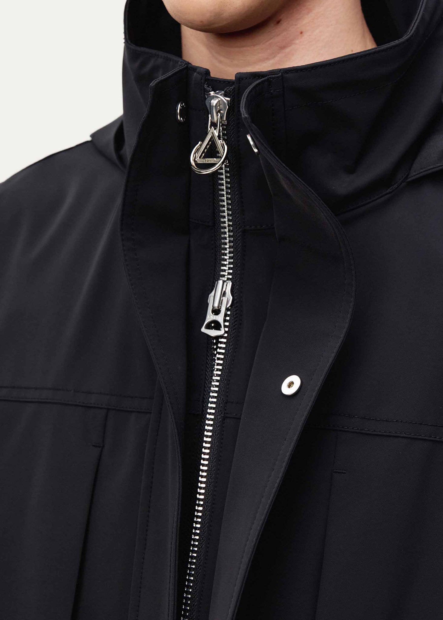 Black Stand Collar Shell Jacket