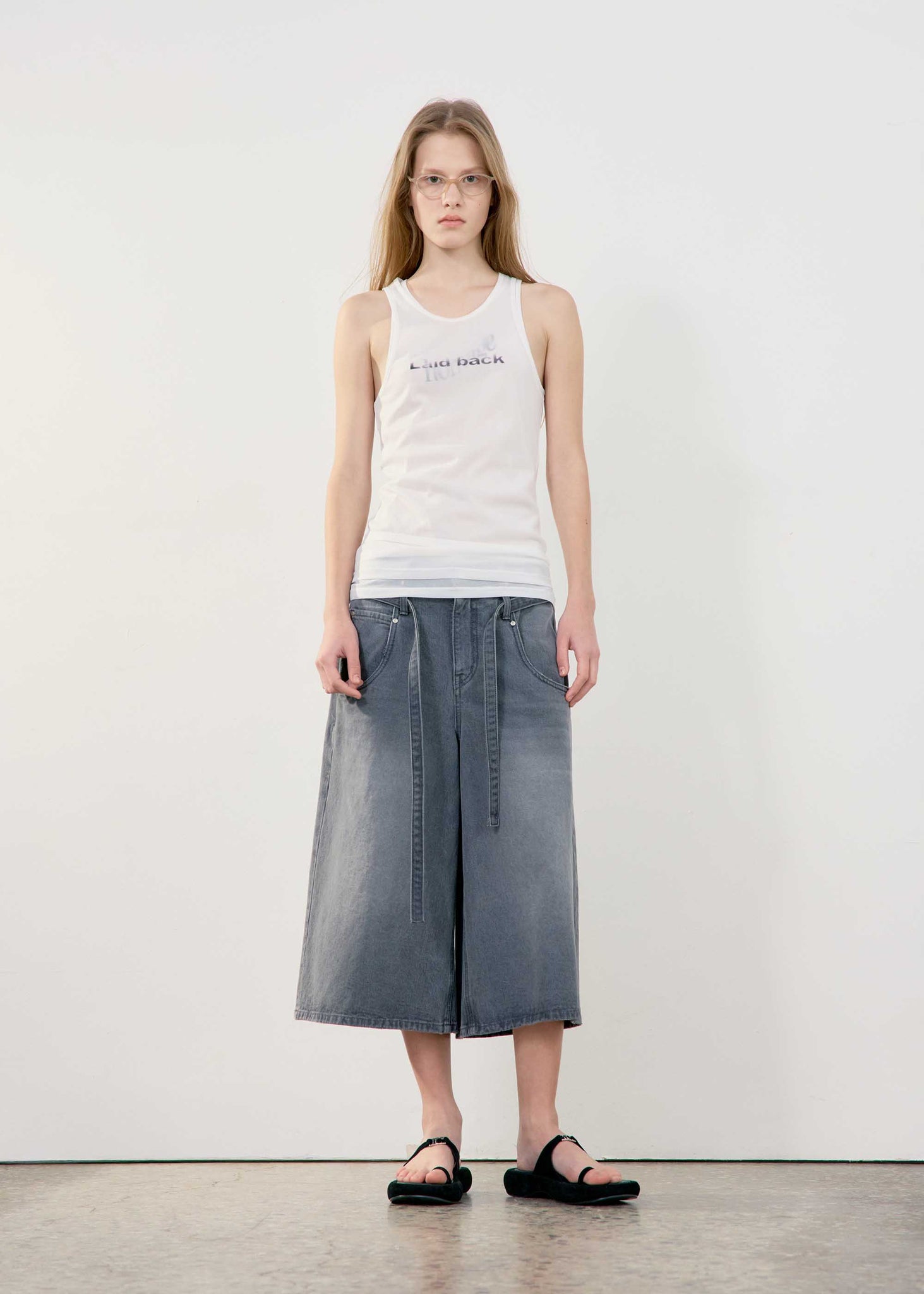 Grey Belted Denim Bermuda Shorts