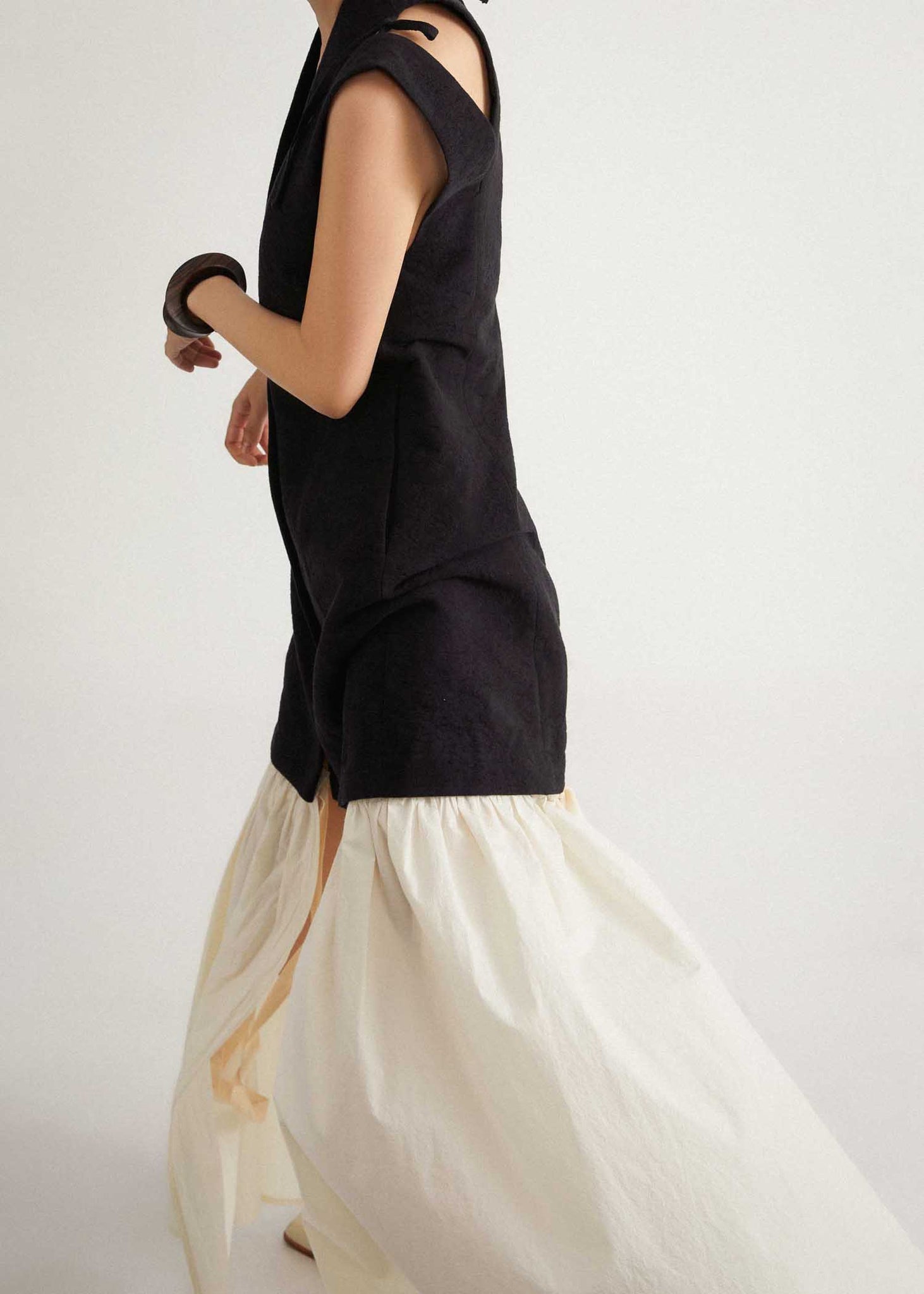 Black and White Split Shoulder Maxi Dress