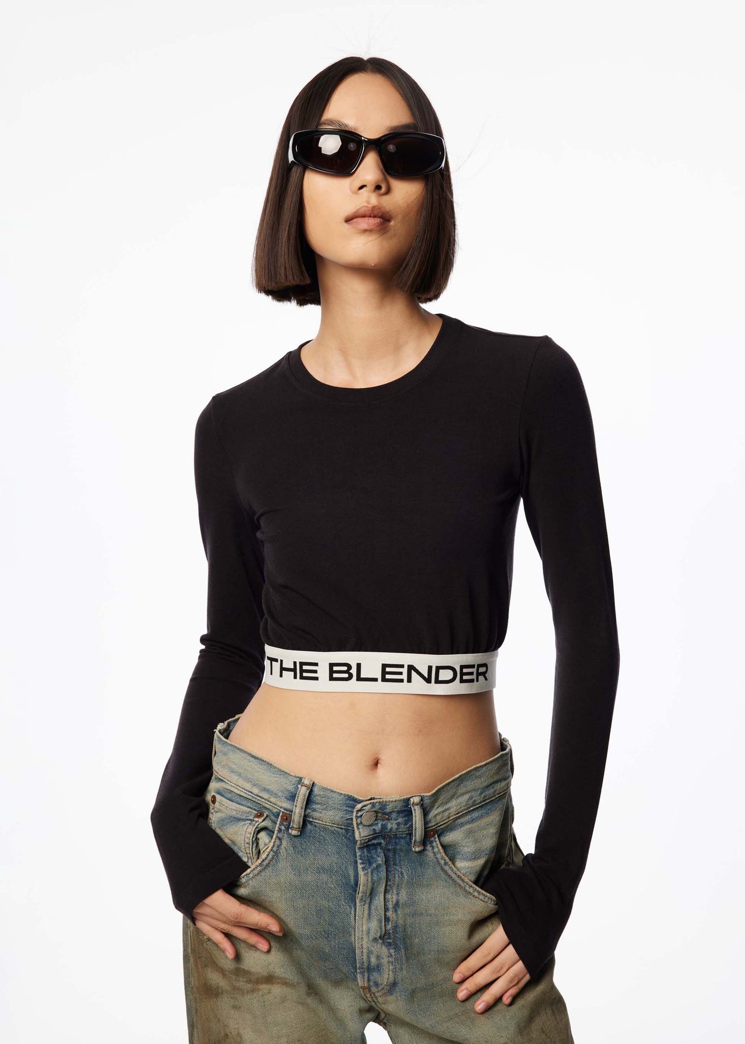 Black Logo Waistband Long Sleeve Top