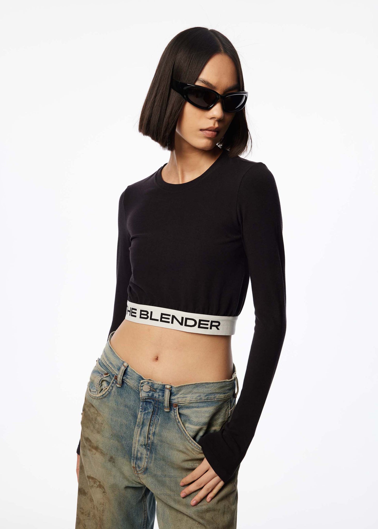 Black Logo Waistband Long Sleeve Top