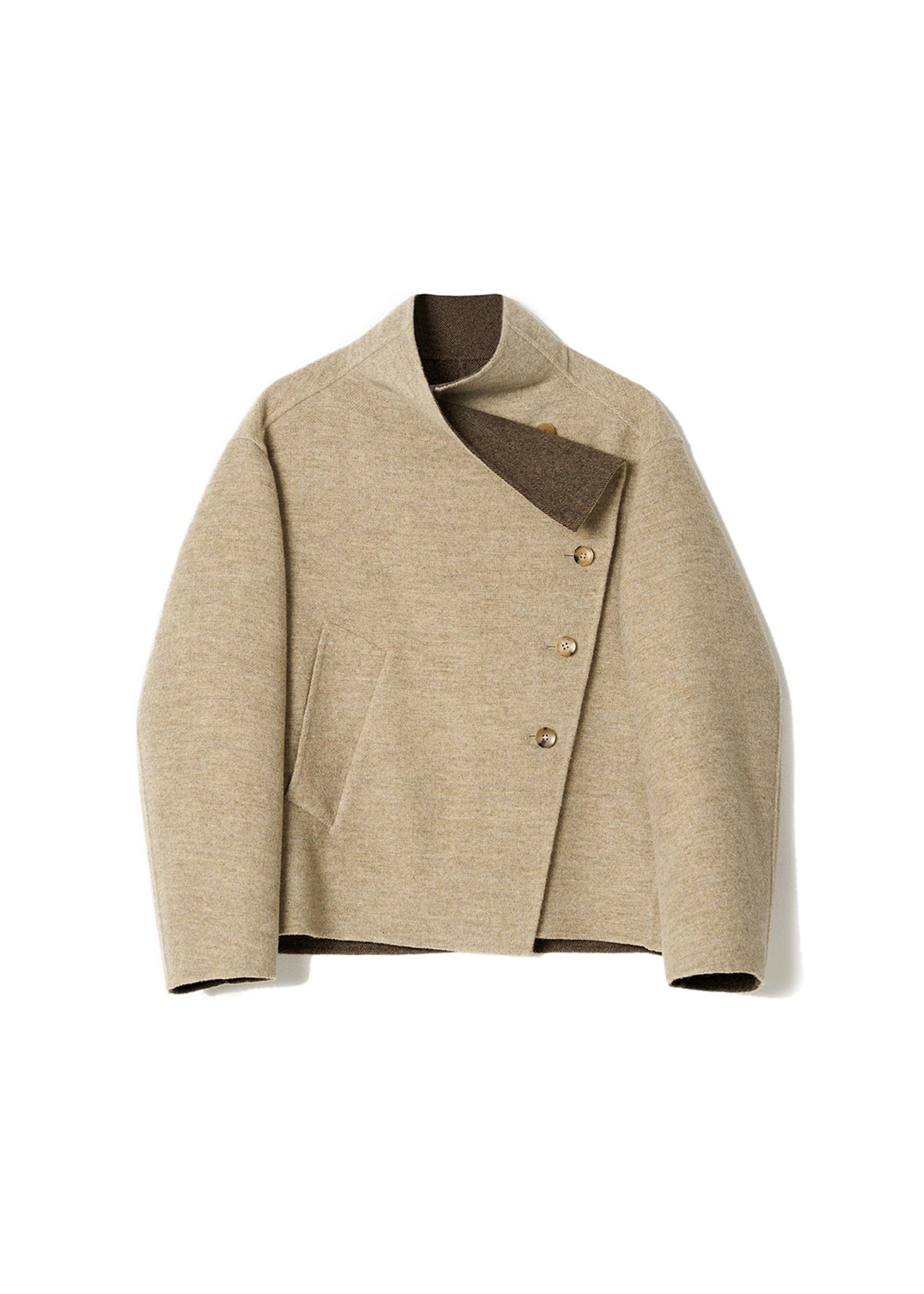 Beige Asymmetric Wool Jacket