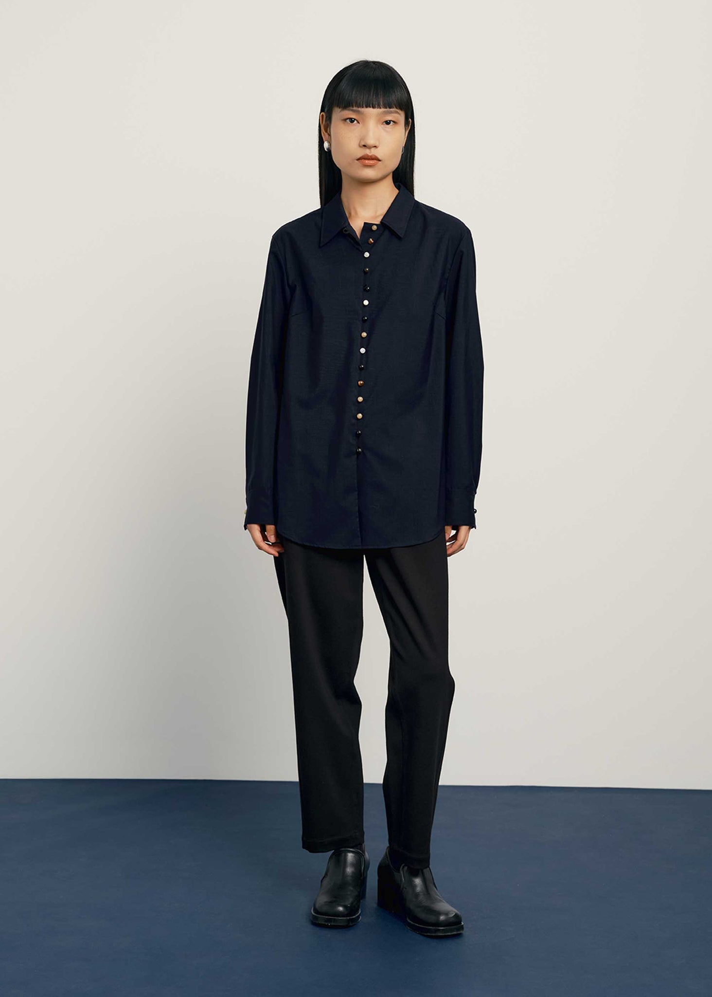 Black Rounded Button Shirt