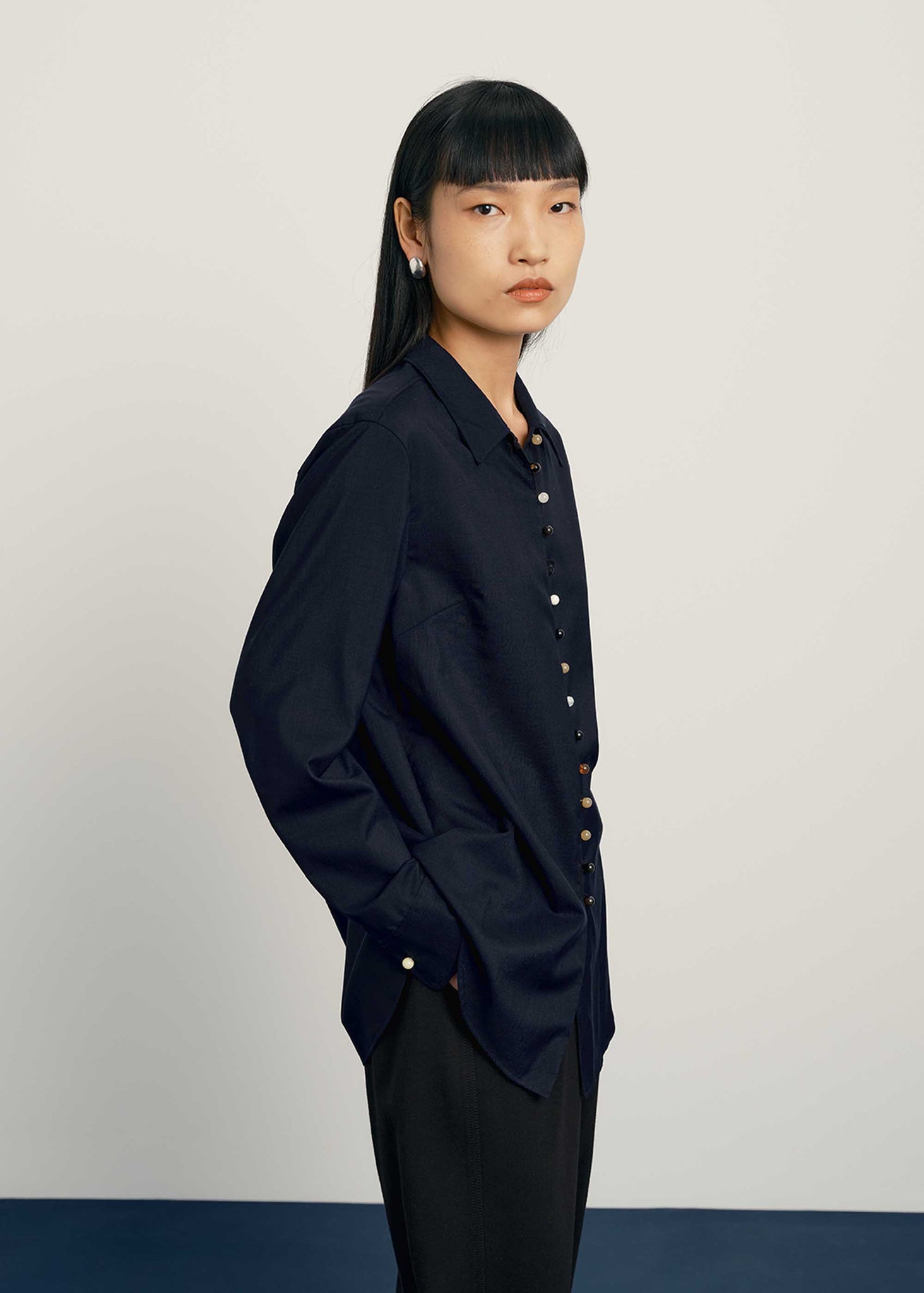 Black Rounded Button Shirt