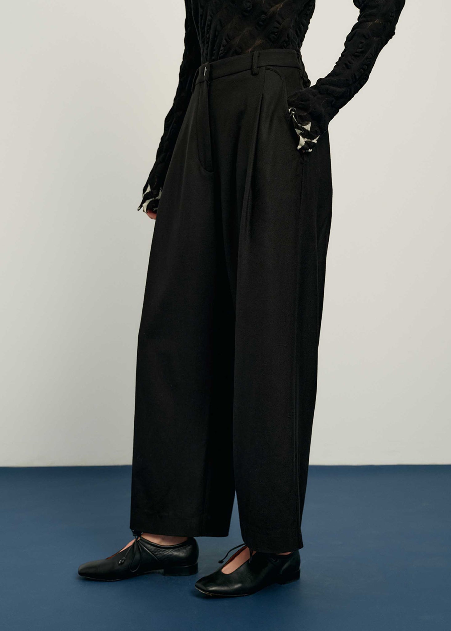 Black Cropped Wide Pants