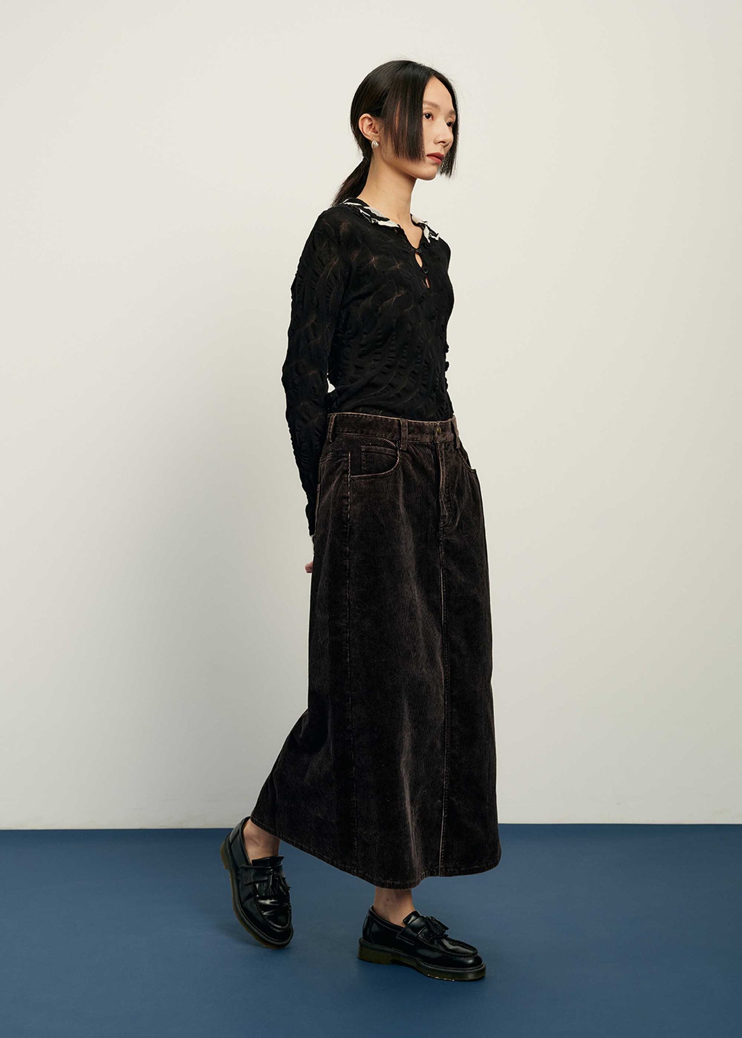 Black Faded Corduroy Skirt