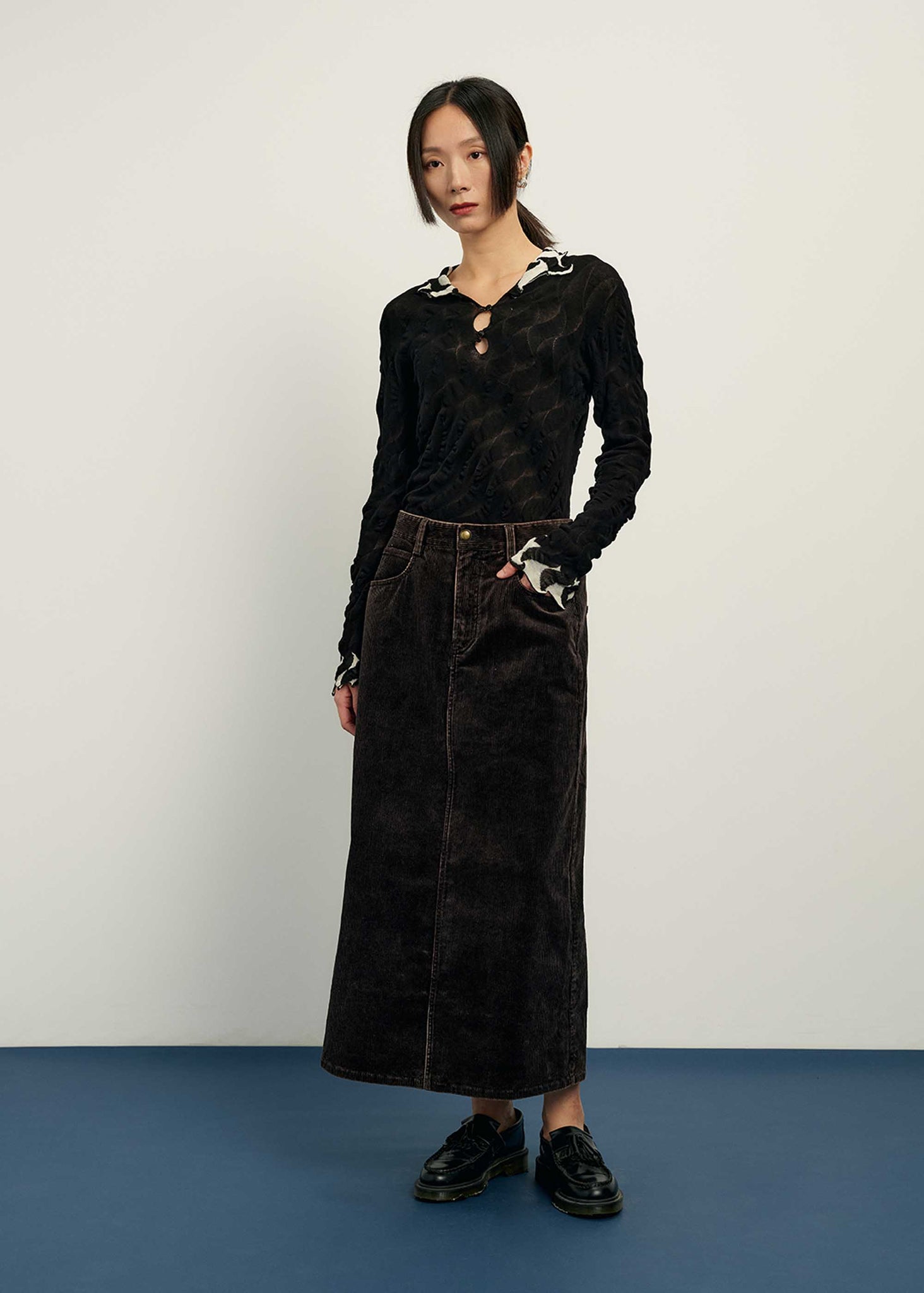 Black Faded Corduroy Skirt