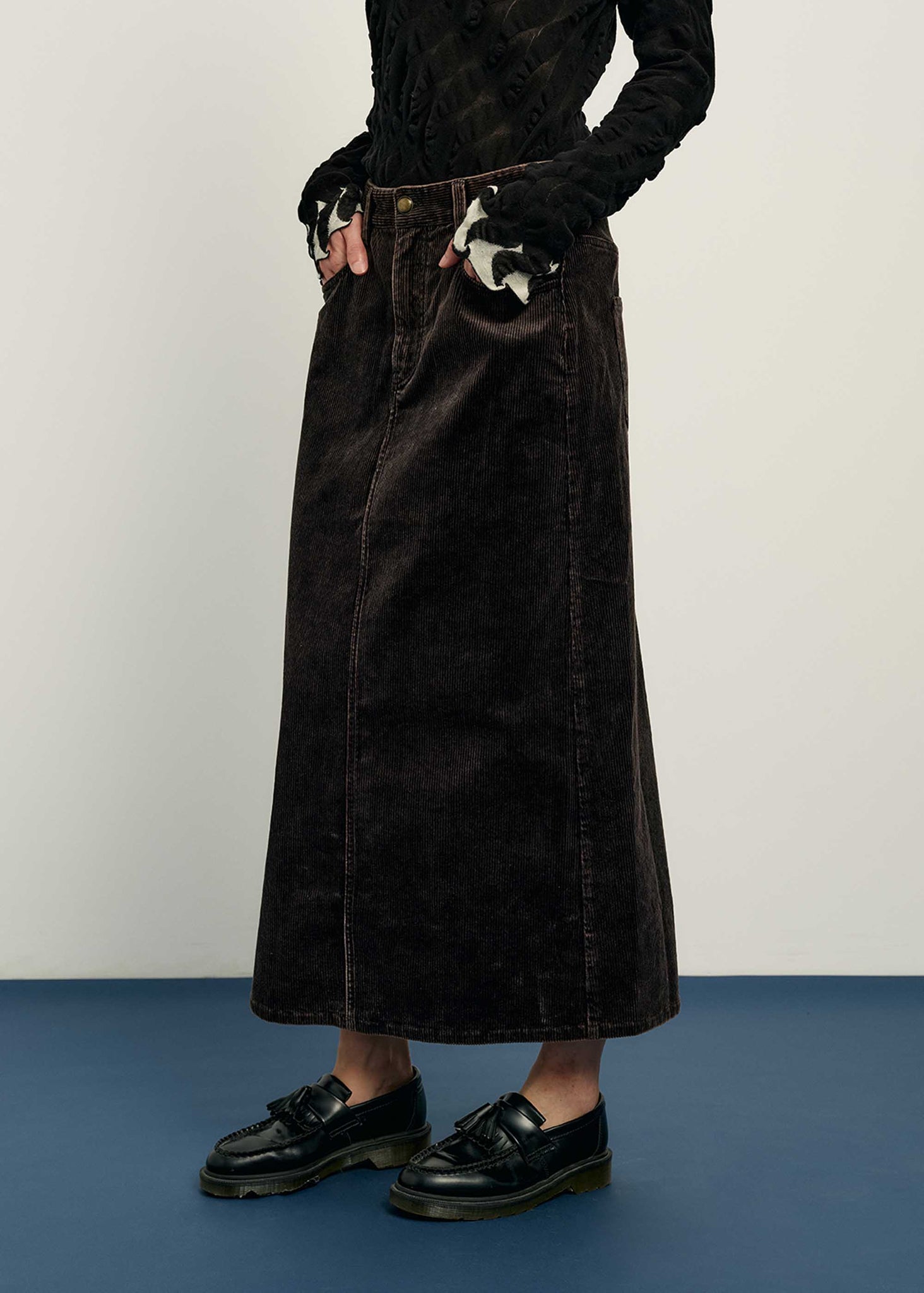 Black Faded Corduroy Skirt