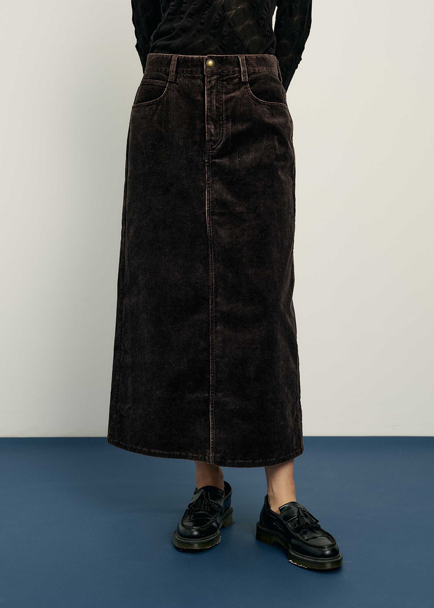 Black Faded Corduroy Skirt