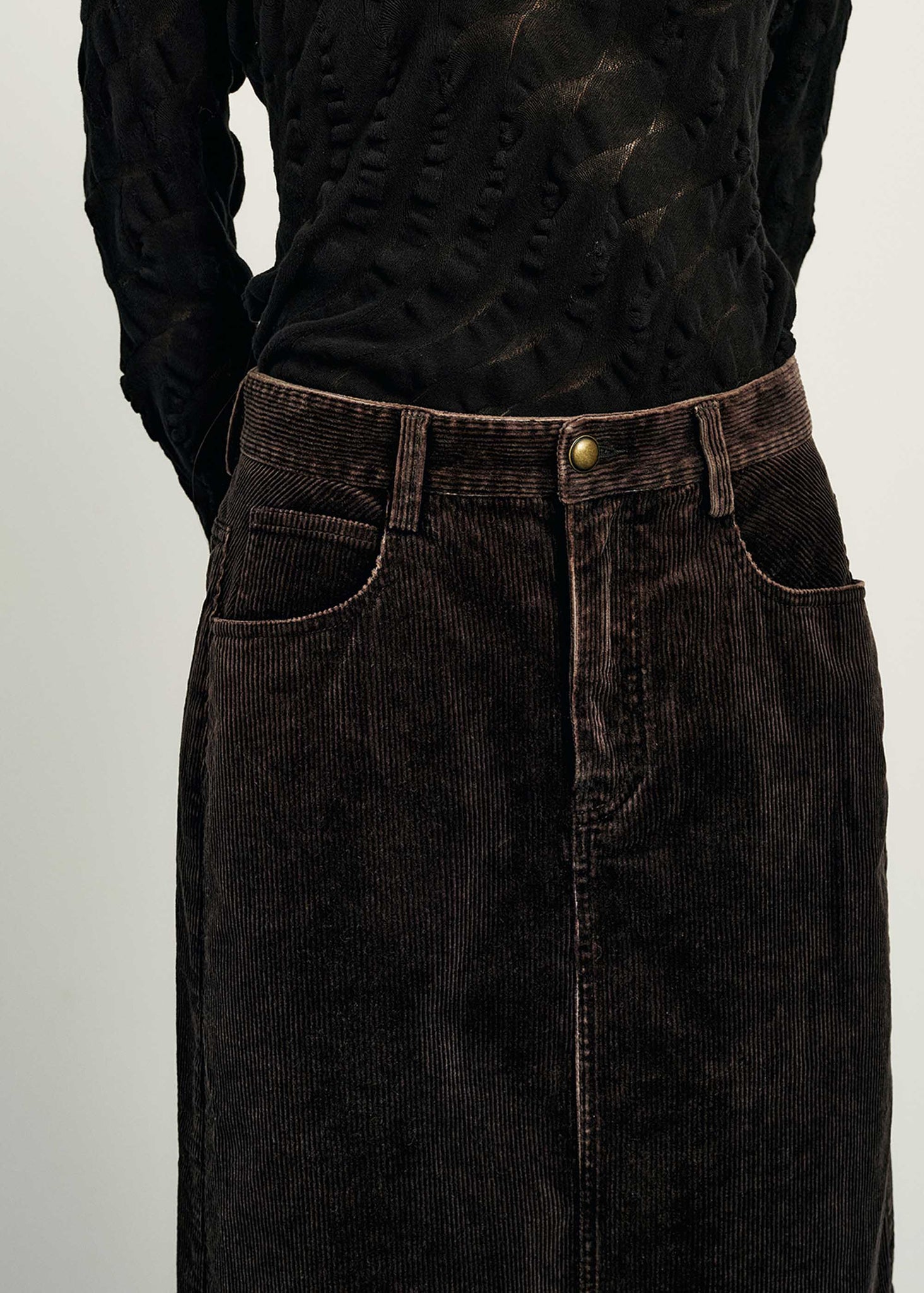 Black Faded Corduroy Skirt