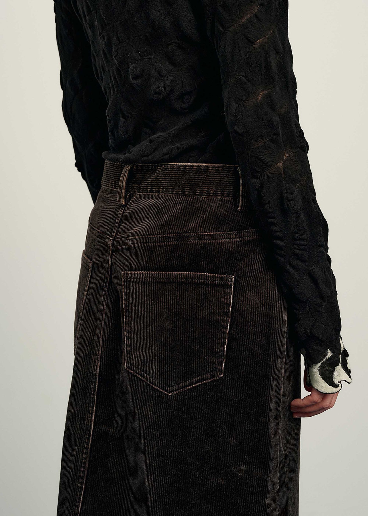 Black Faded Corduroy Skirt