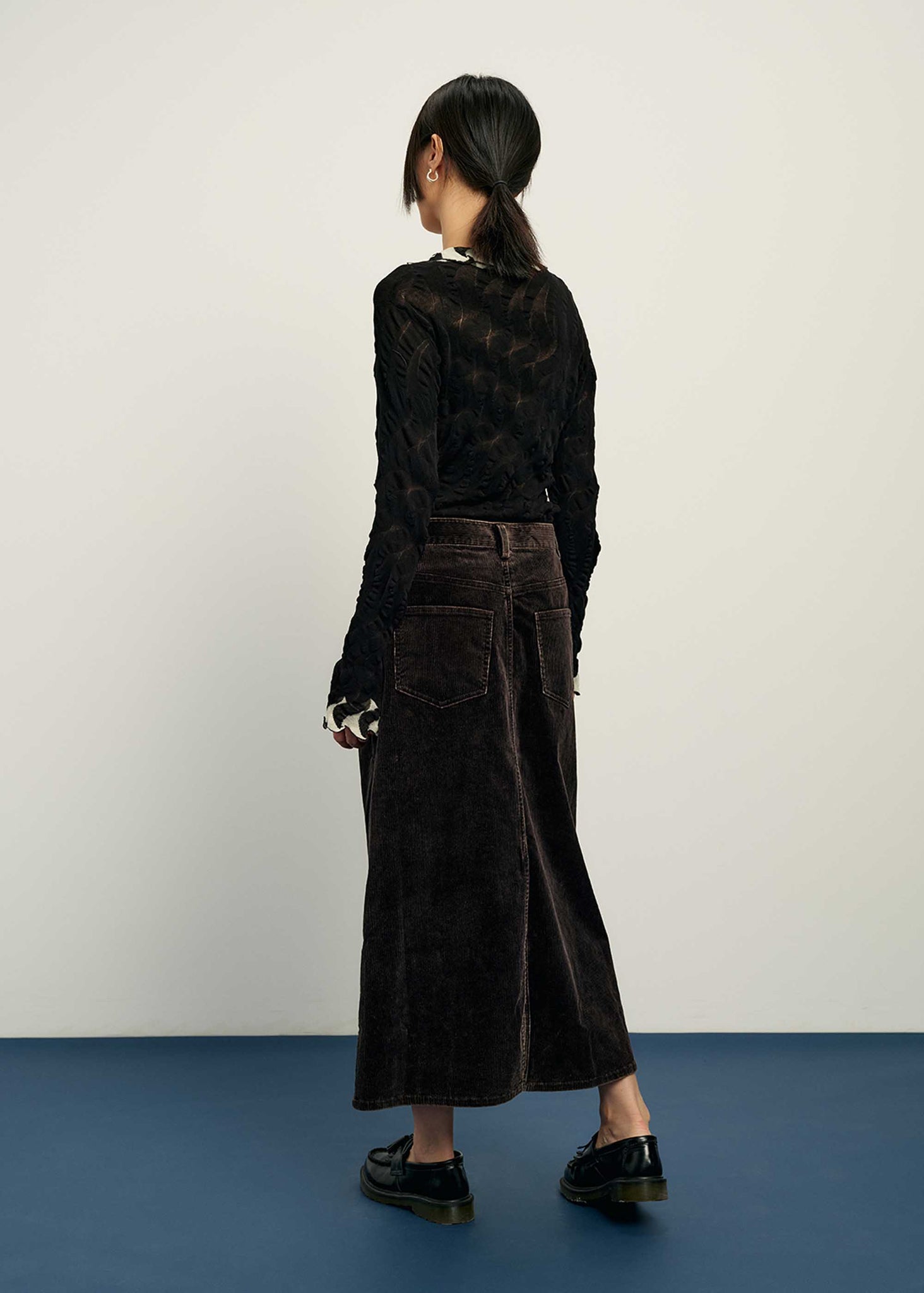 Black Faded Corduroy Skirt