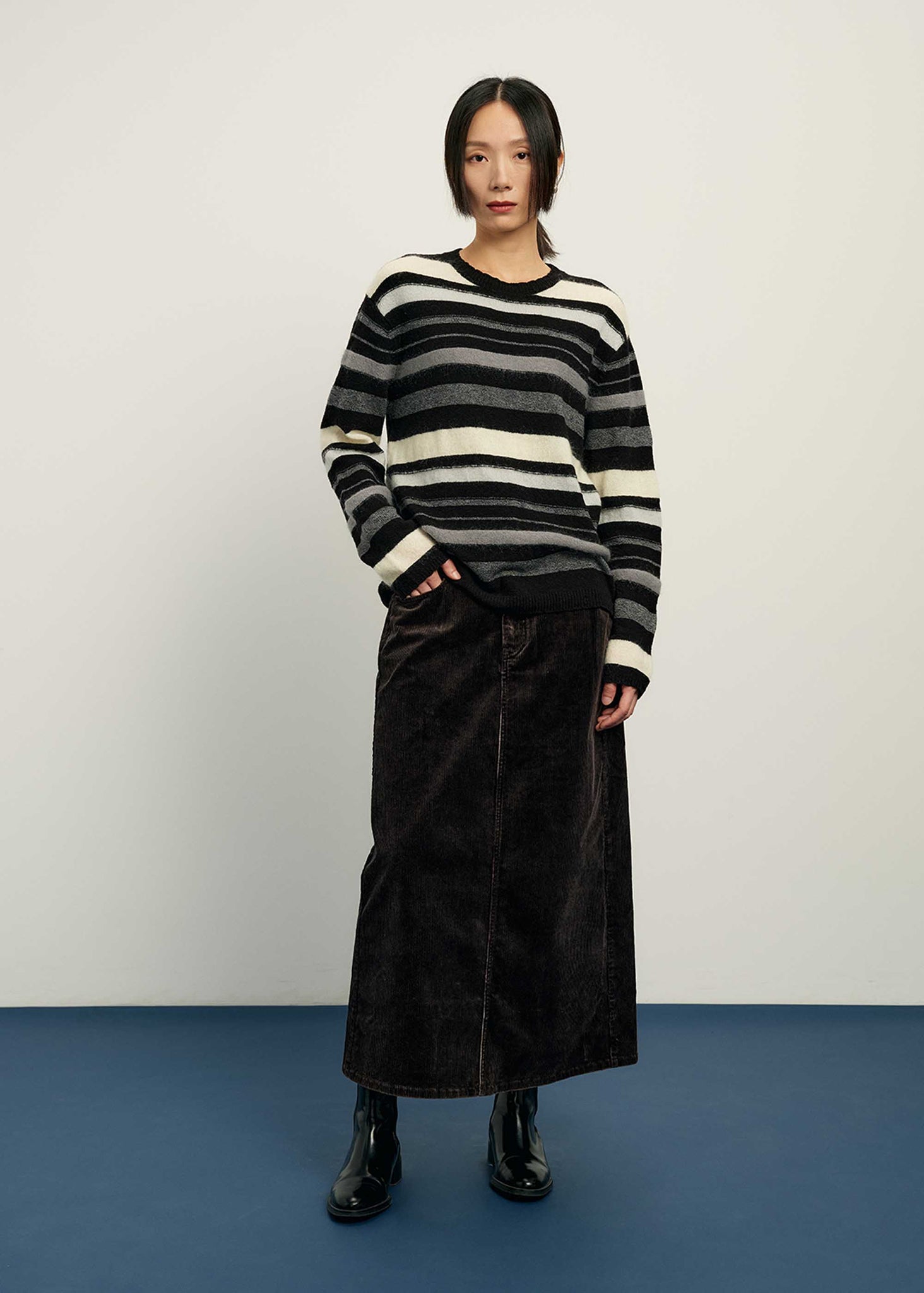 Black Faded Corduroy Skirt