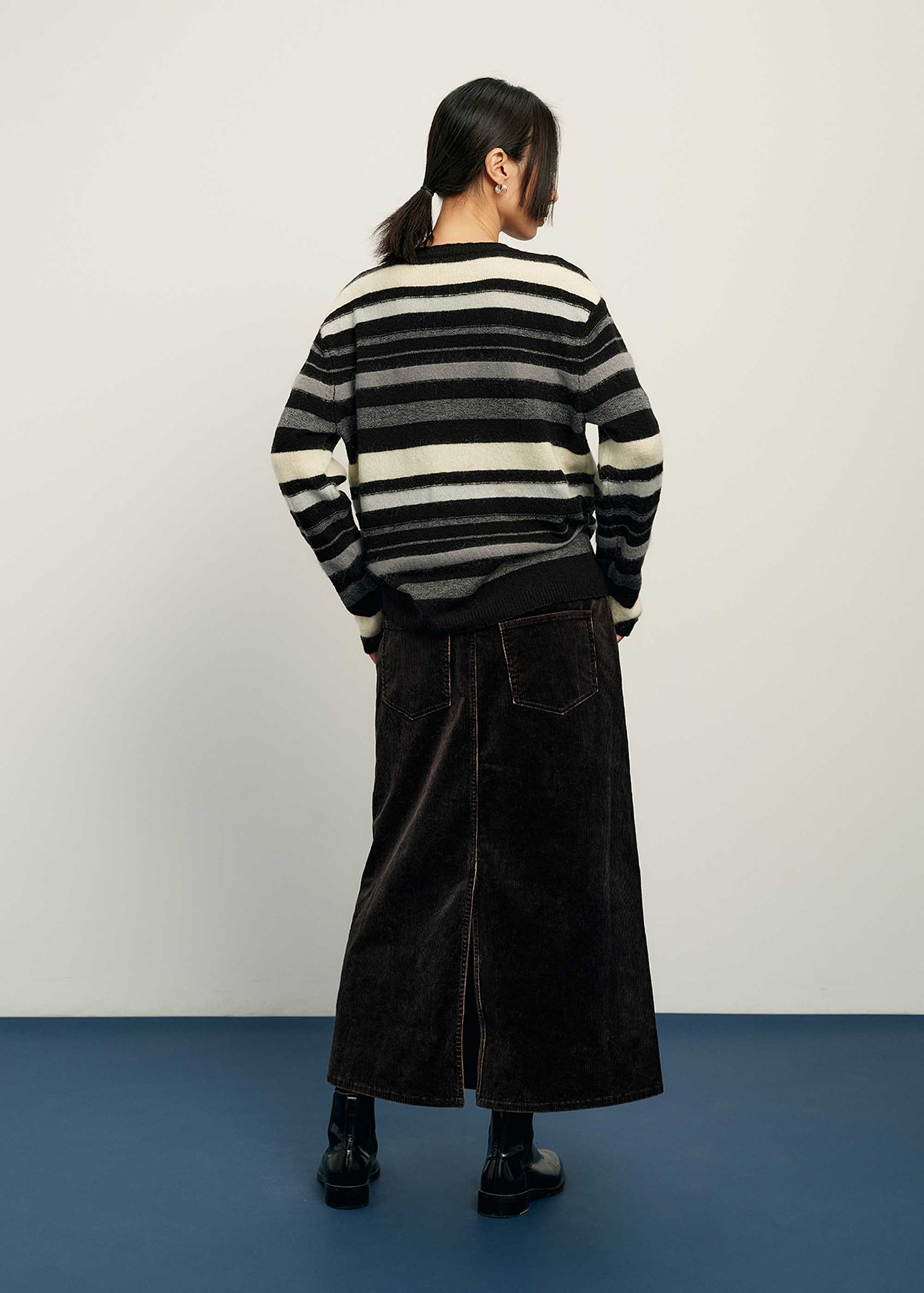 Black Faded Corduroy Skirt