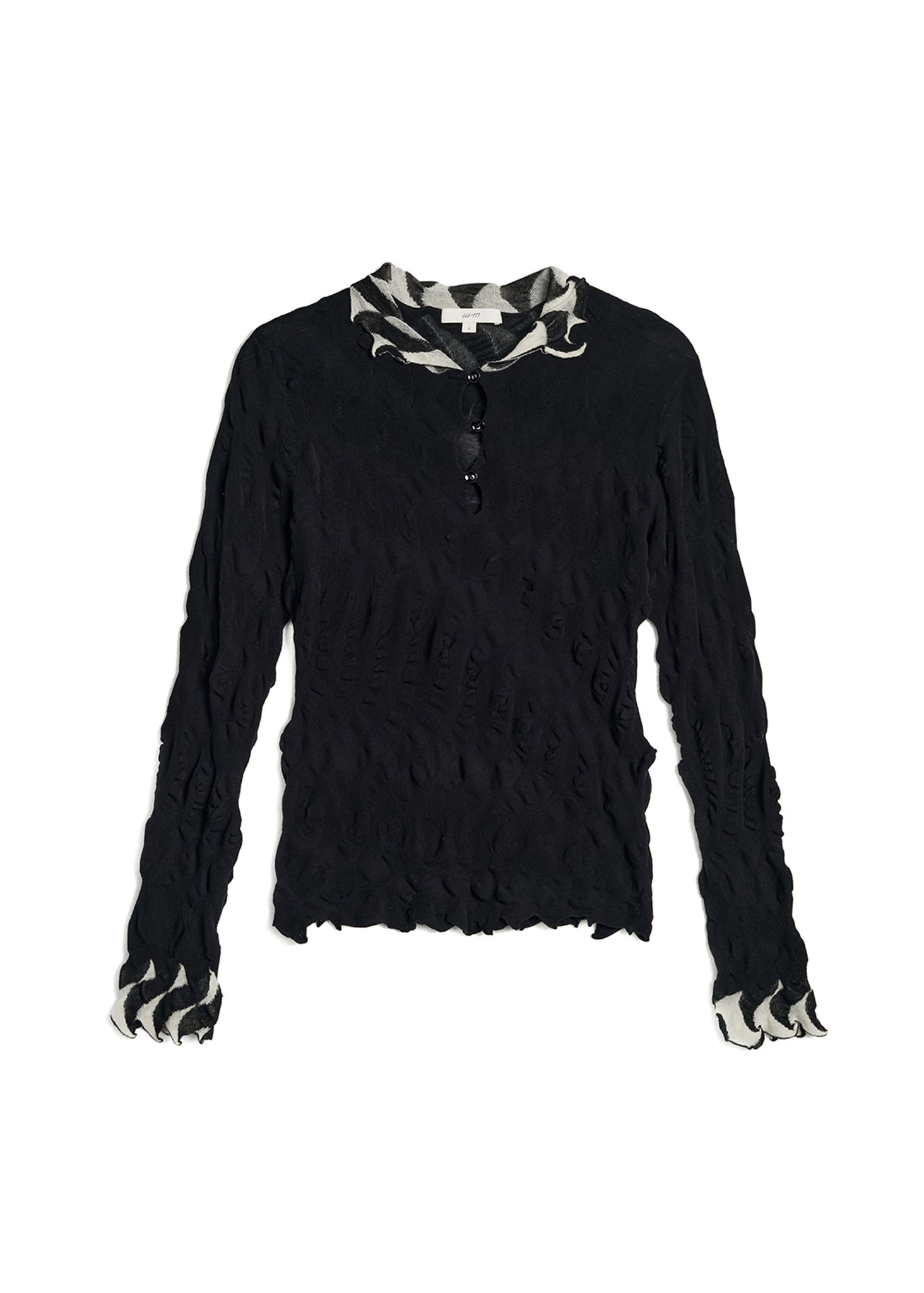 Black Ruffled Polo Knit Top