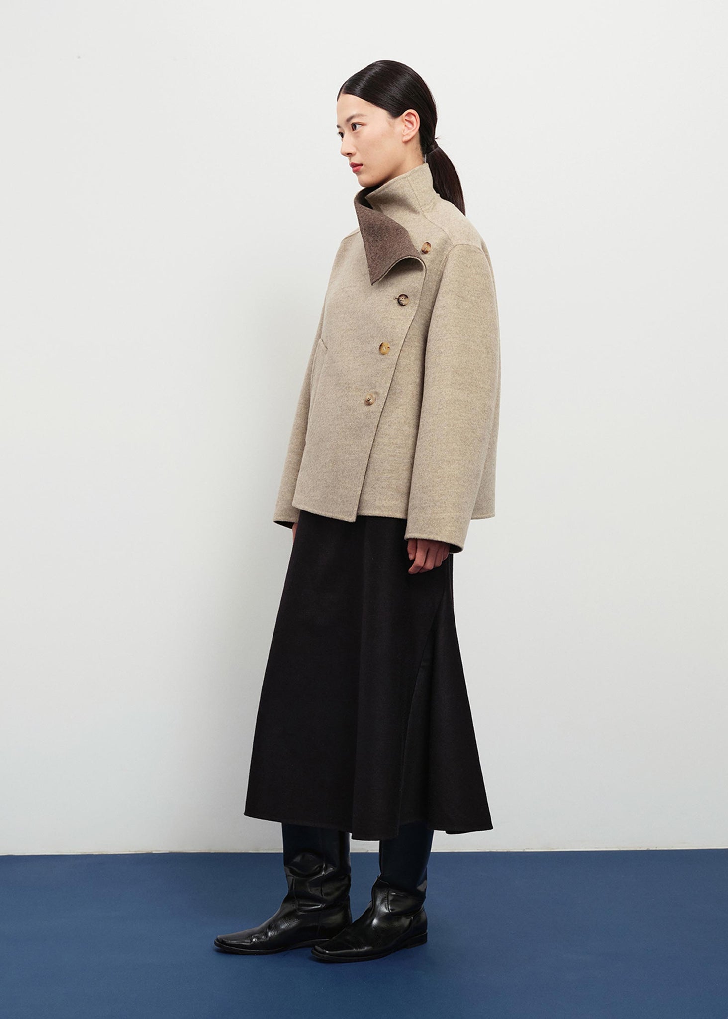 Beige Asymmetric Wool Jacket