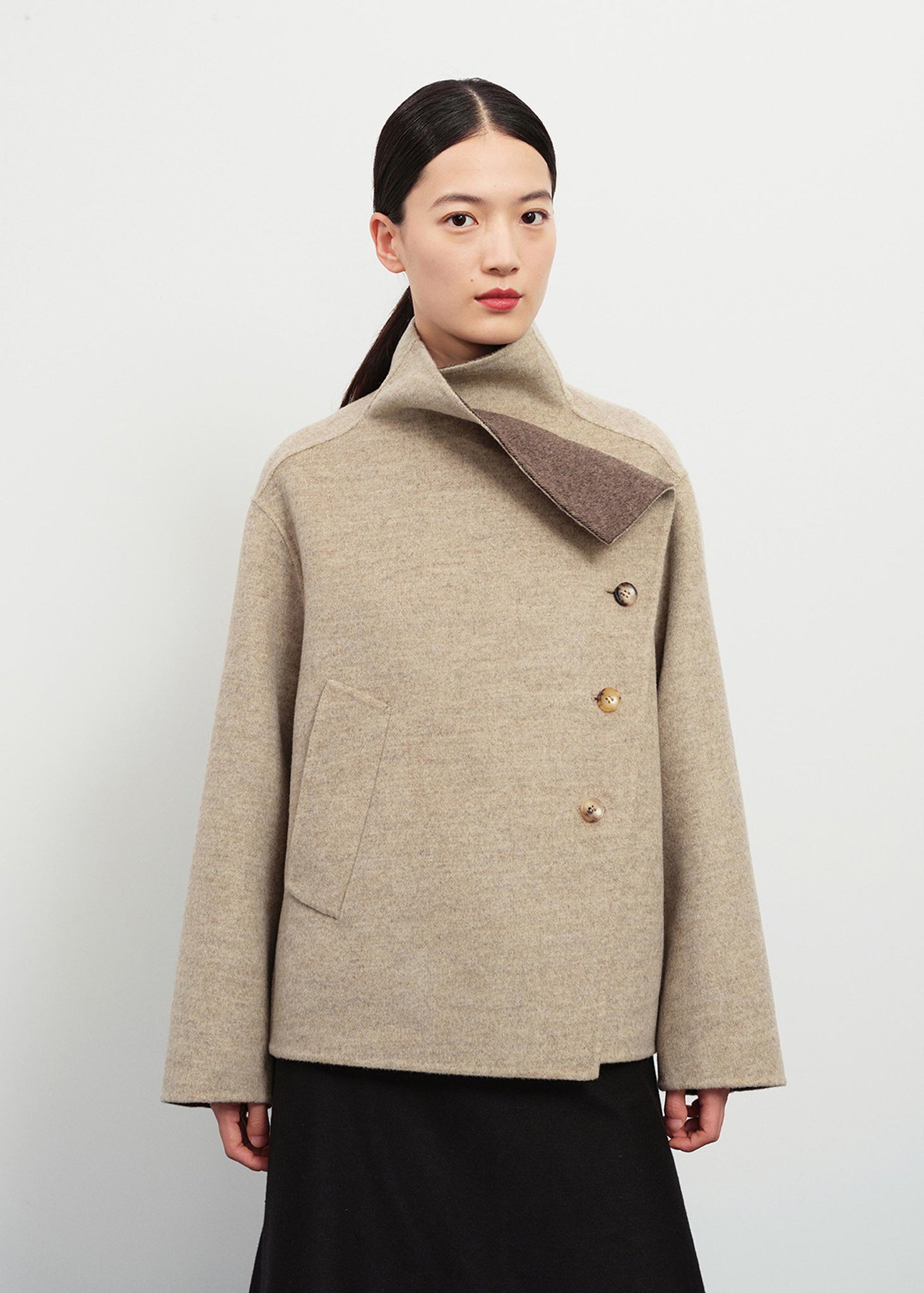 Beige Asymmetric Wool Jacket