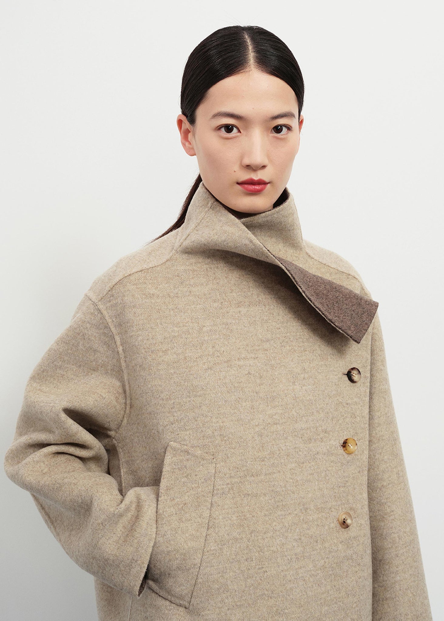 Beige Asymmetric Wool Jacket