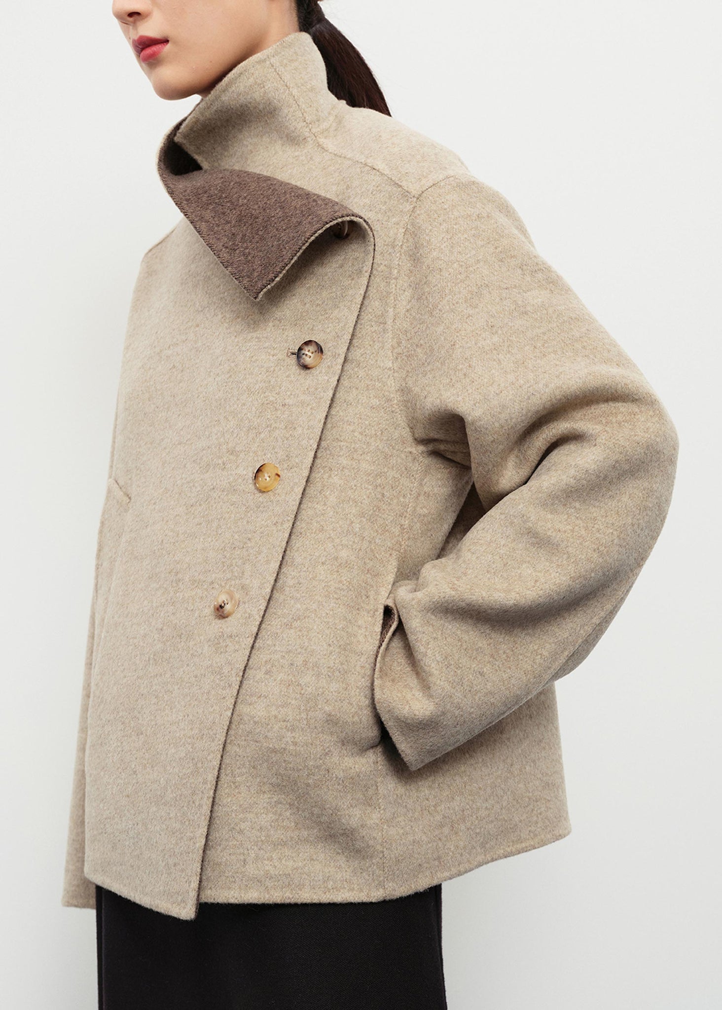 Beige Asymmetric Wool Jacket