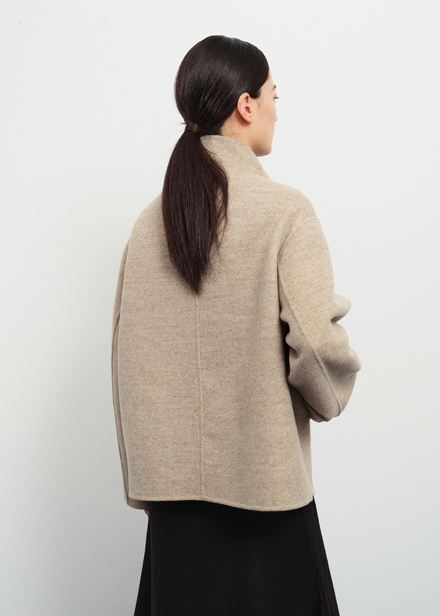 Beige Asymmetric Wool Jacket