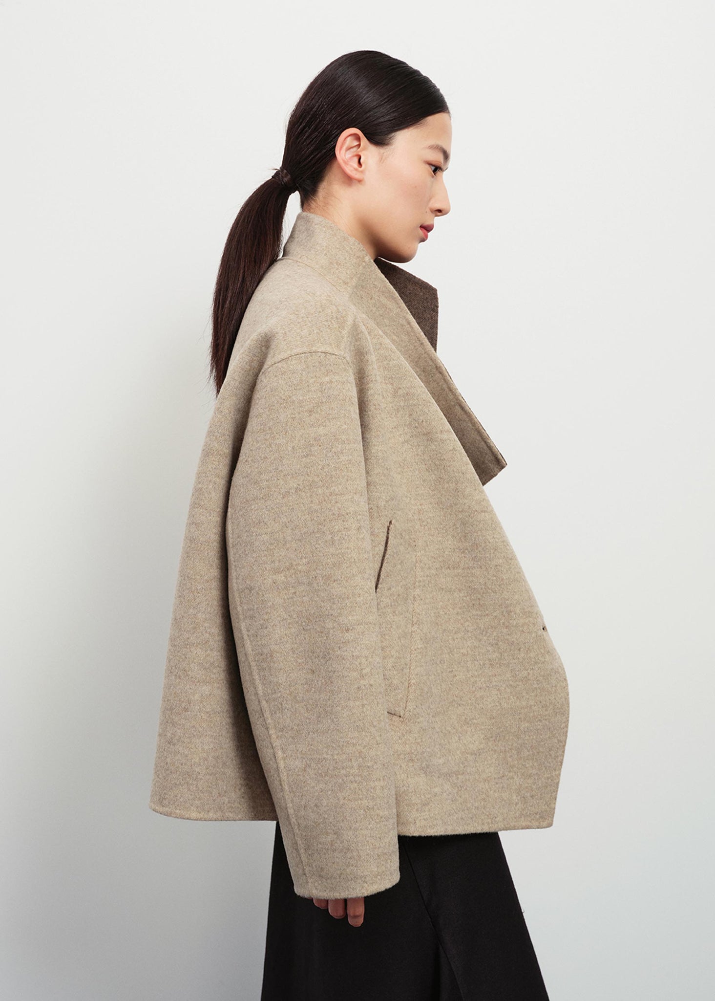 Beige Asymmetric Wool Jacket